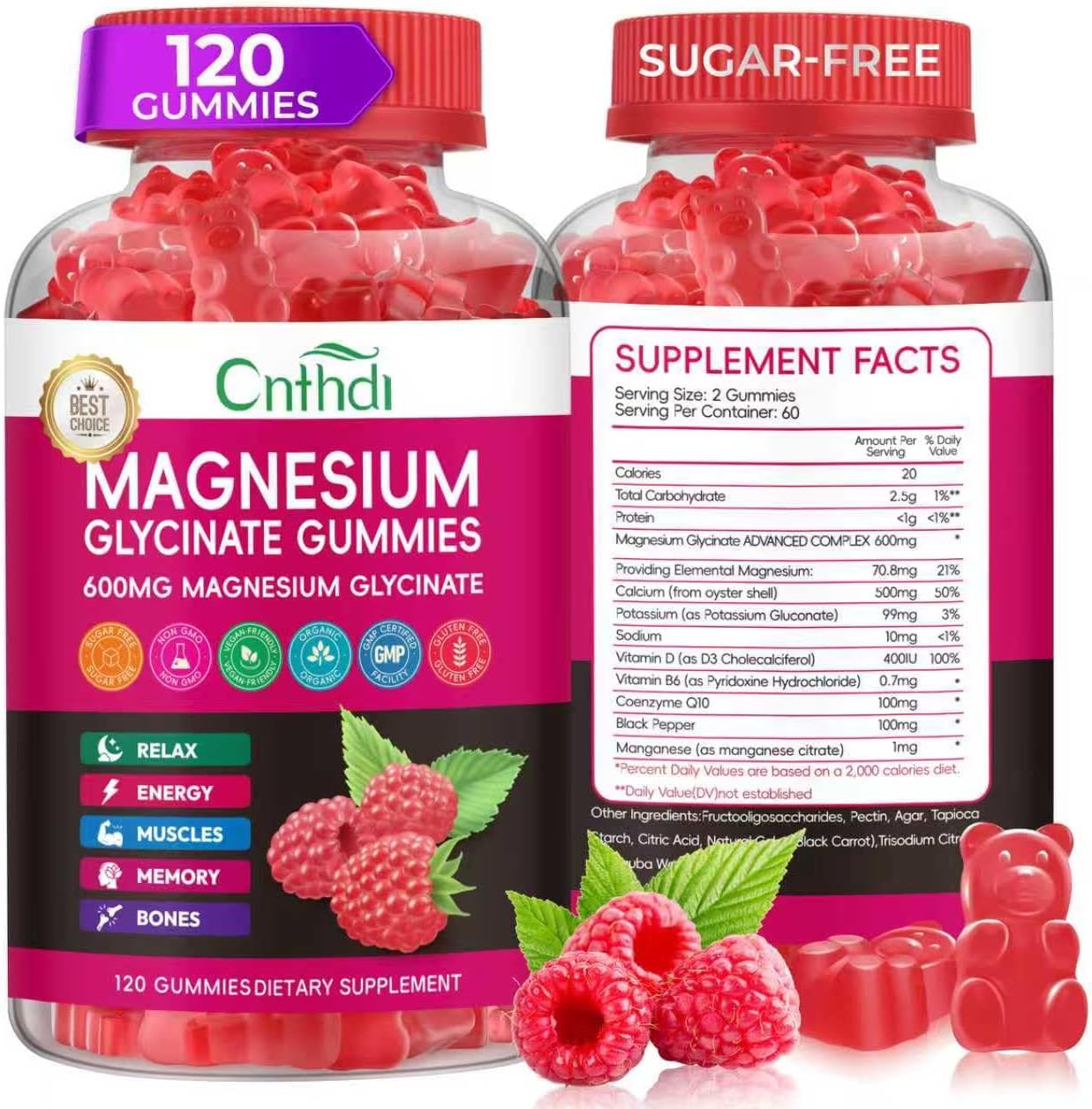 Magnesium Glycinate Gummies 600mg, High Absorption Magnesium Gummies, Black Currant Oil, Calcium, Vitamin B6, Sugar Free Chews for Adults & Kids Relaxation, Stress Relief, Night Rest