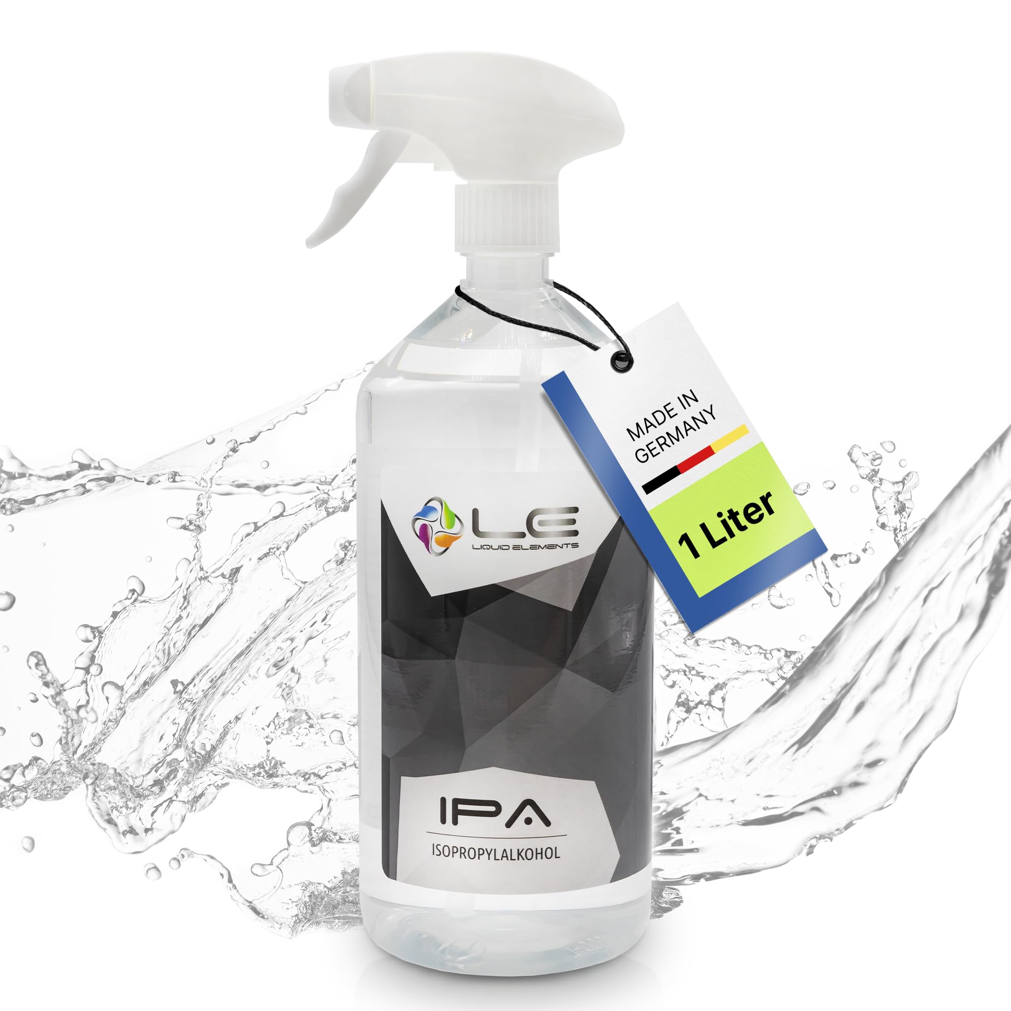 Liquid Elements – IPA Isopropanol 1L Spray Alkohol 99,9% Reinheit – Isopropylalkohol reinigt & entfettet rückstandslos – Reinigungsalkohol für Auto, Lack & Co