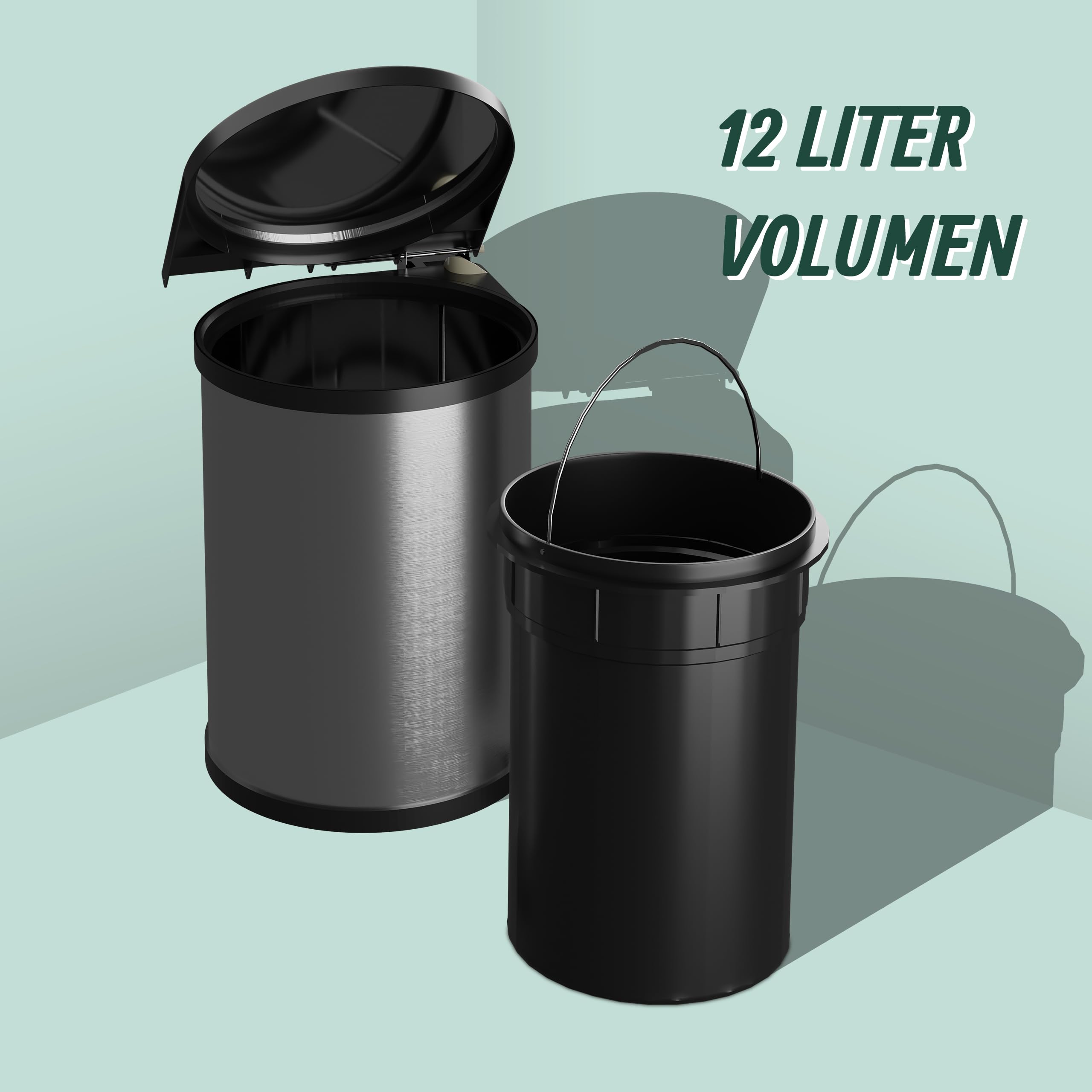 Relaxdays Einbaumülleimer, 12 L, Einbau Unterschrank, Schwenkeimer Küche, HBT: 37x28x28,5 cm, Edelstahl, silber/schwarz