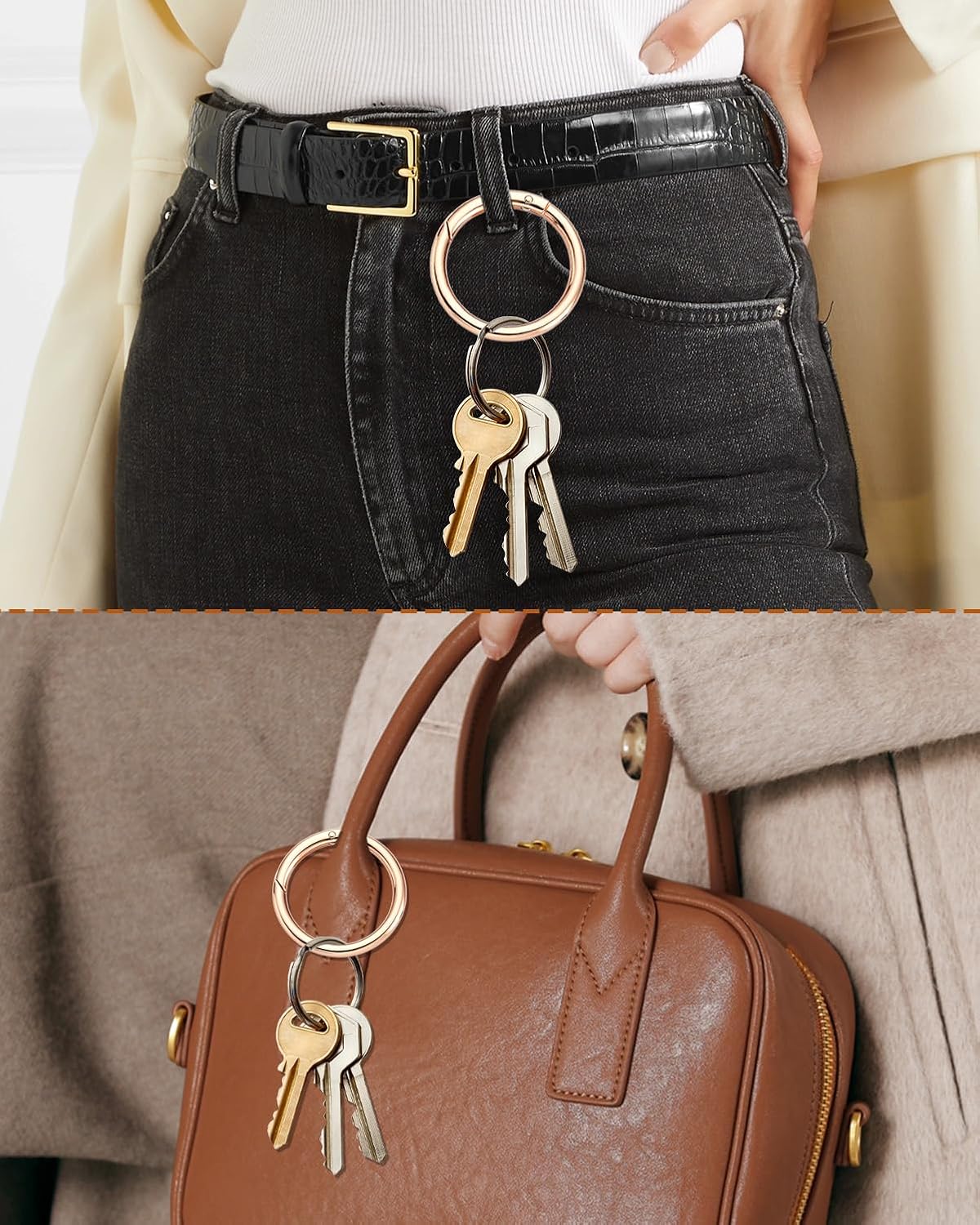 10Pcs 2 Inch Round Carabiner O Ring Clip,Metal Spring Split Rings,Golden image 3