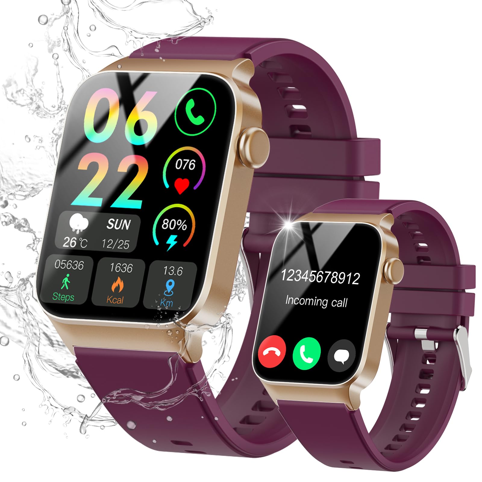 STECEi Smartwatch Herren Damen, 1,85'' HD Touchscreen Smart Watch mit Bluetooth Anrufe, 110+ Sportmodi Fitnessuhr mit Herzfrequenz Schlafüberwachung Schrittzähler, IP68 Wasserdicht Sportuhr, Weinrot