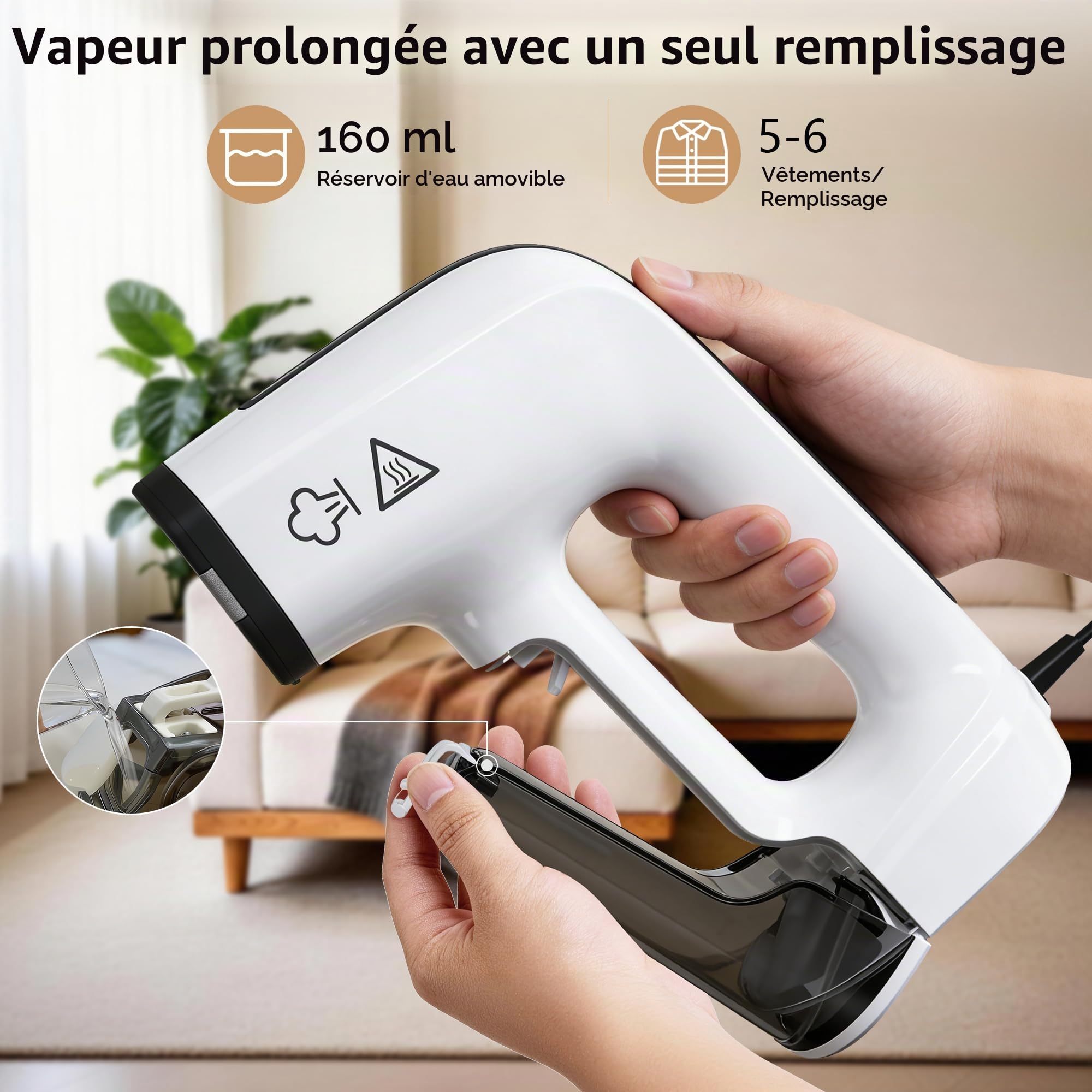 PKBD Repasseuse à main sous vide, Défroisseuse vêtements portable,Blanc