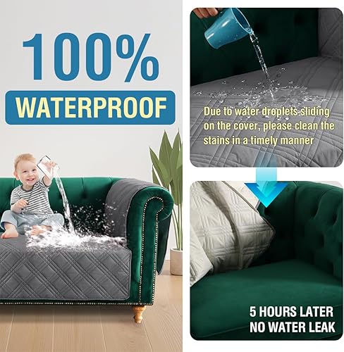 Miniatura 5 de H.VERSAILTEX Funda de sofá 100% impermeable para sofá de 3 cojines, funda protectora de muebles tradicional Chesterfield para perros, funda