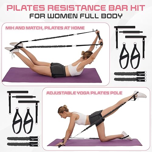 Miniatura 6 de TADAKAZU Kit de barra de pilates con bandas de resistencia, equipo de fitness para mujeres y hombres, entrenamiento de gimnasio en casa, kit de