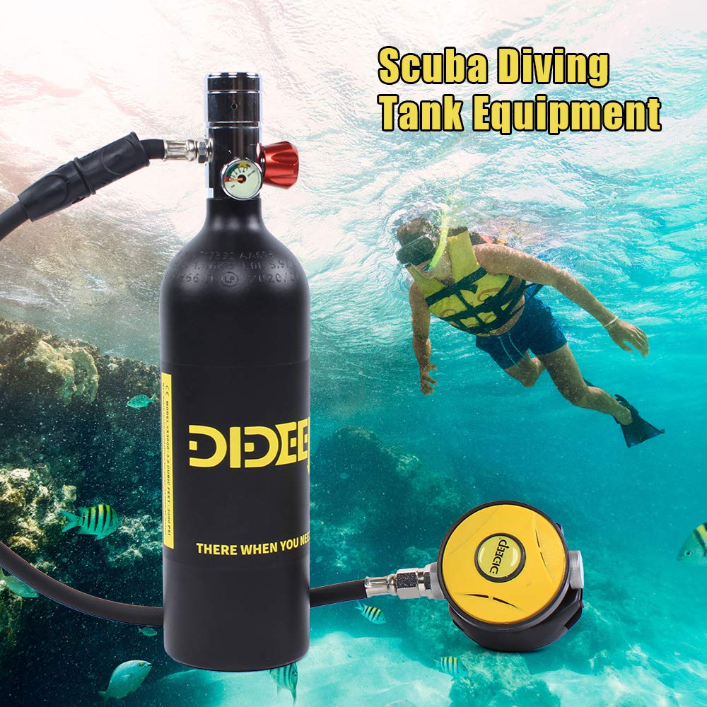 Mini Scuba Tank, 3000PSI 1L Portable Diving Tank, Diving Gas Cylinder with Water Lung Conversion Head and 3 Types of Inflation, Lightweight Diving Oxygen Cylinder for Professional Diver Fishermen
