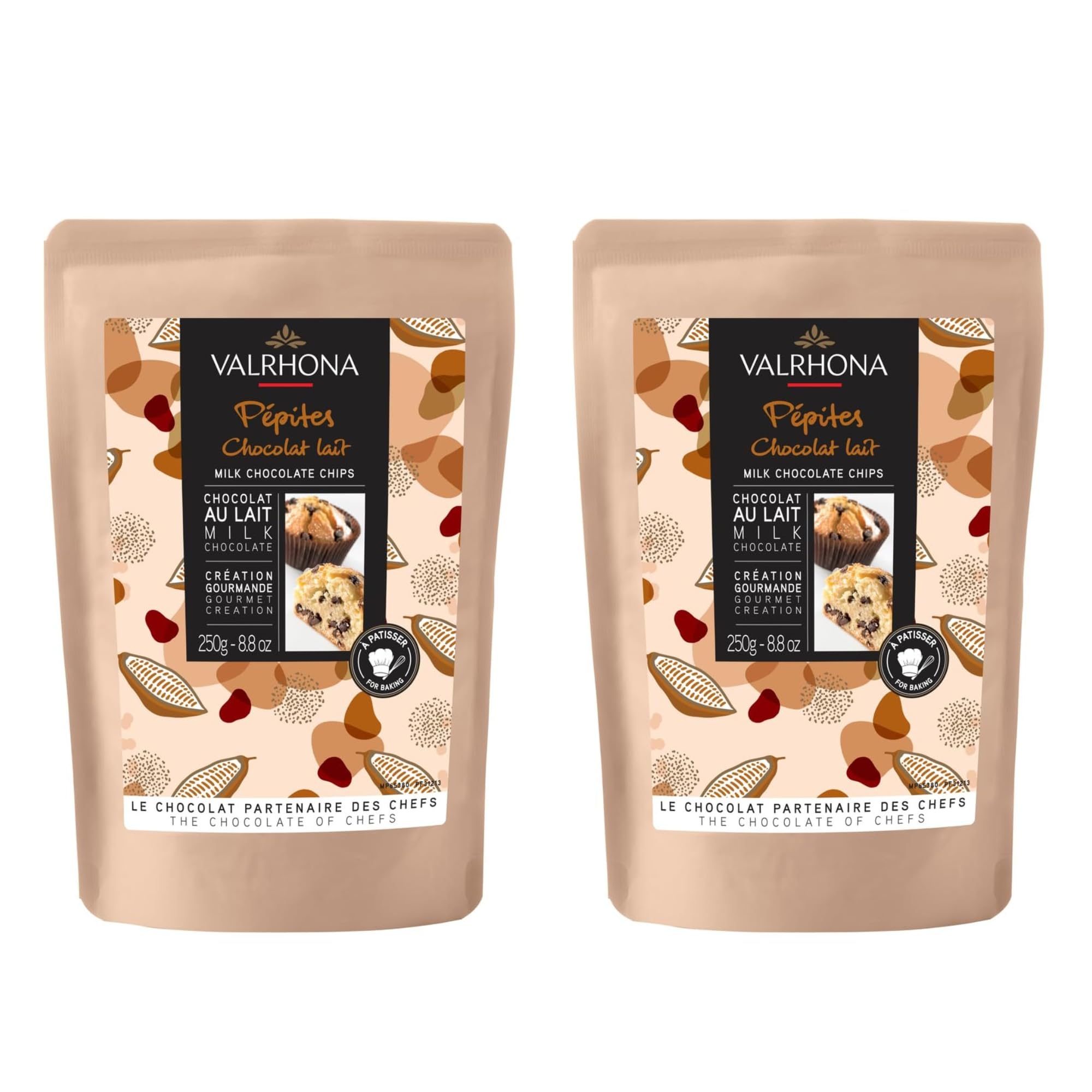 VALRHONAFinest Milk Chocolate Chips for Baking, 32% Cocoa, A Perfect Fusion of Premium Cocoa and Milk Flavor, Gourmet Chocolate Chips are Ideal for Cookies, Muffins, Brioches, and Pastries - 2 Pack
