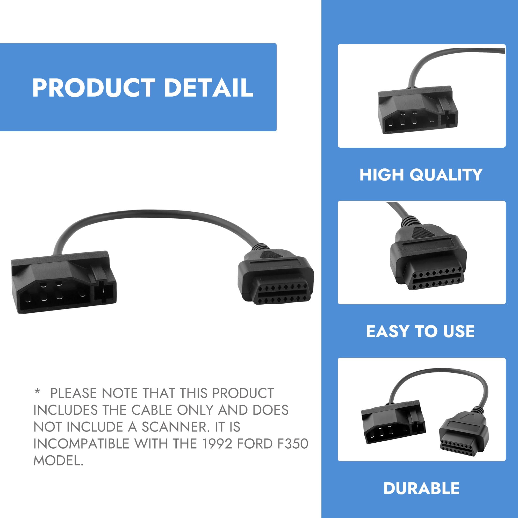Adaptador OBD1 a OBD2 para Ford de 7 pines a 16 pines, adaptador OBD negro, herramienta de diagnóstico de reparación de cable, conector de repuesto para lectores de código y herramientas de escaneo