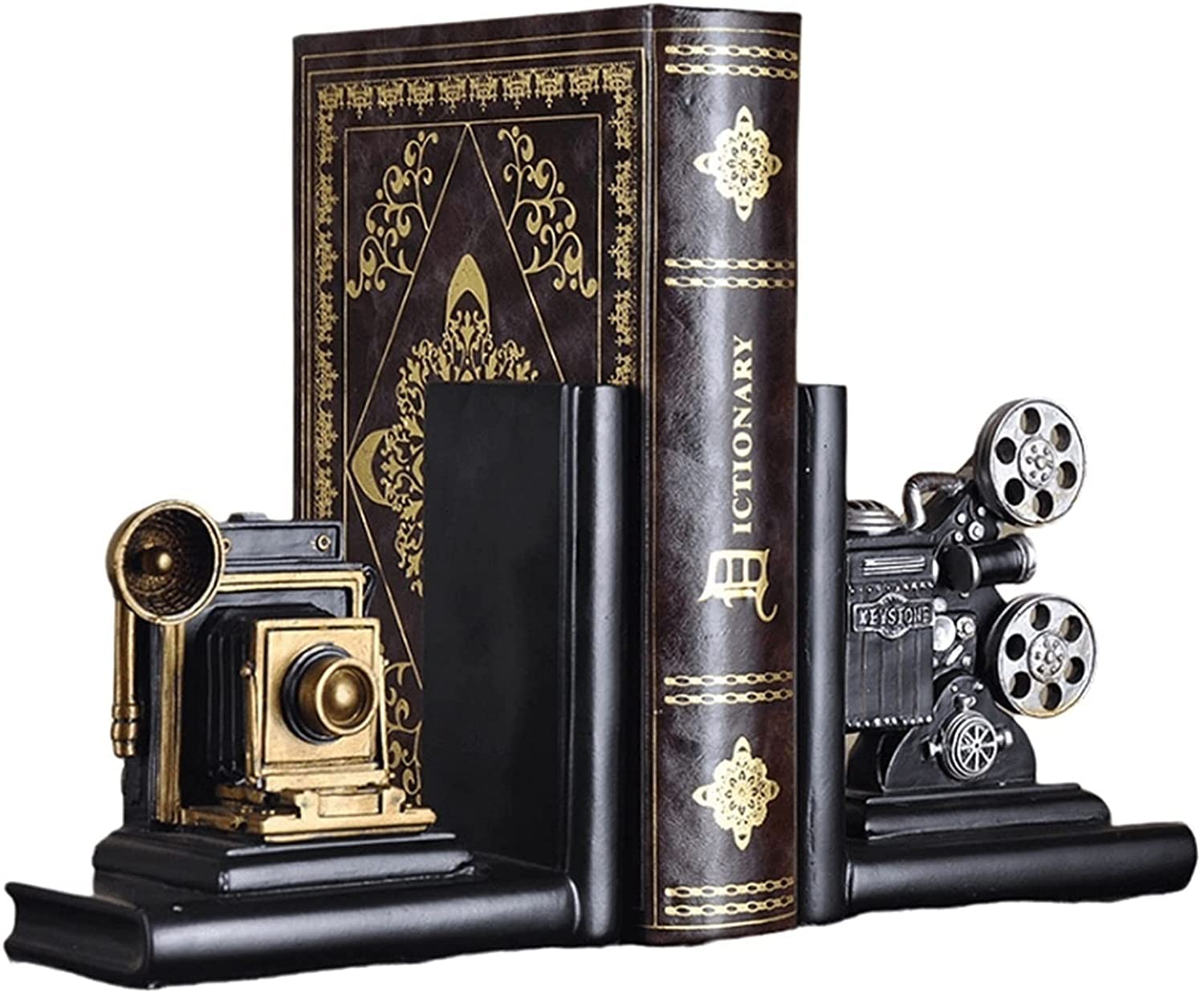 Amazon.co.jp: レトロカメラブックエンド映写機ブラックシルバーブック 