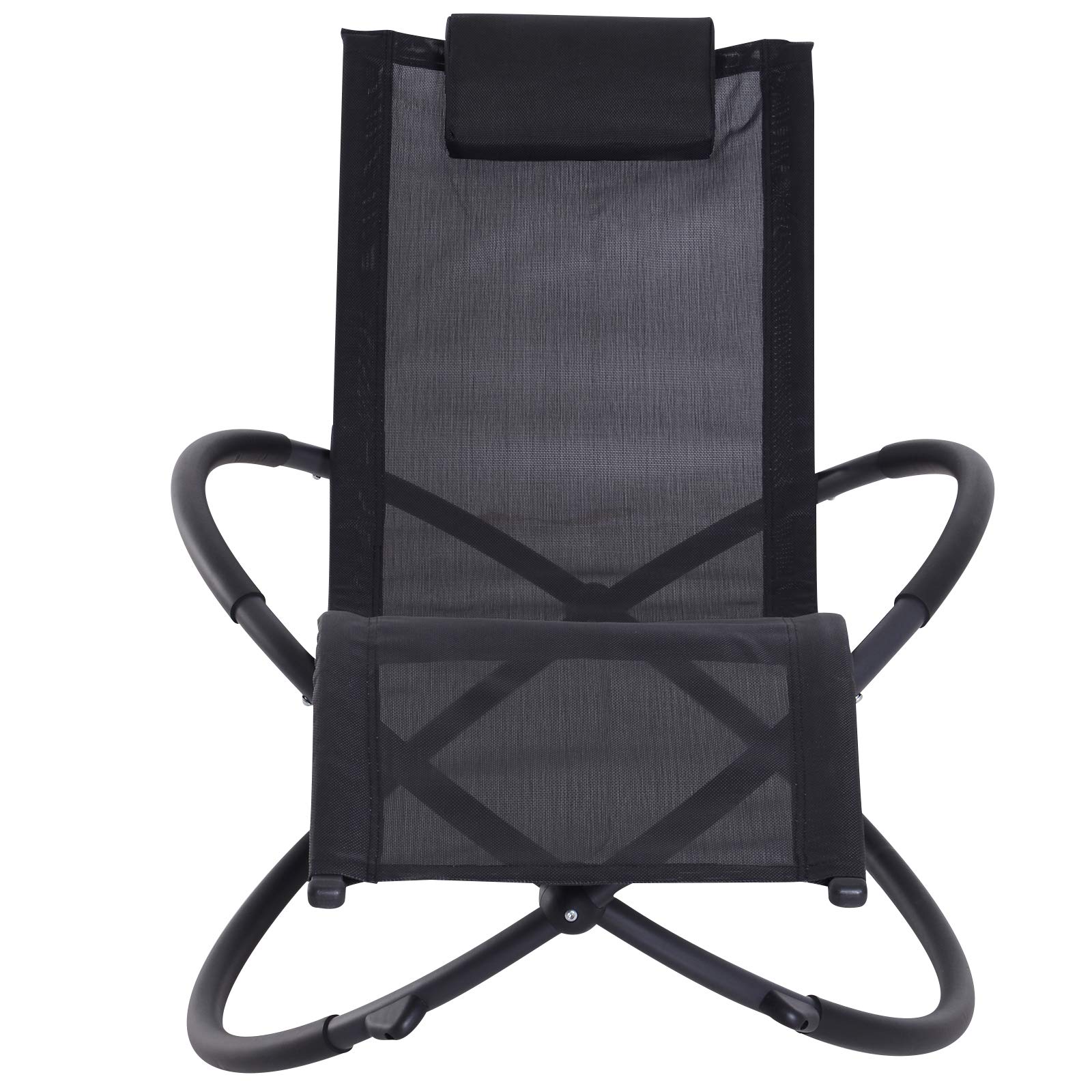 Outsunny Tumbona Mecedora de Jardín Plegable con Reposacabezas Extraíble Sillón Tumbona Ergonómica de Exterior Tela de Texteline para Patios Piscina al Aire Libre 154x80x84 cm Negro