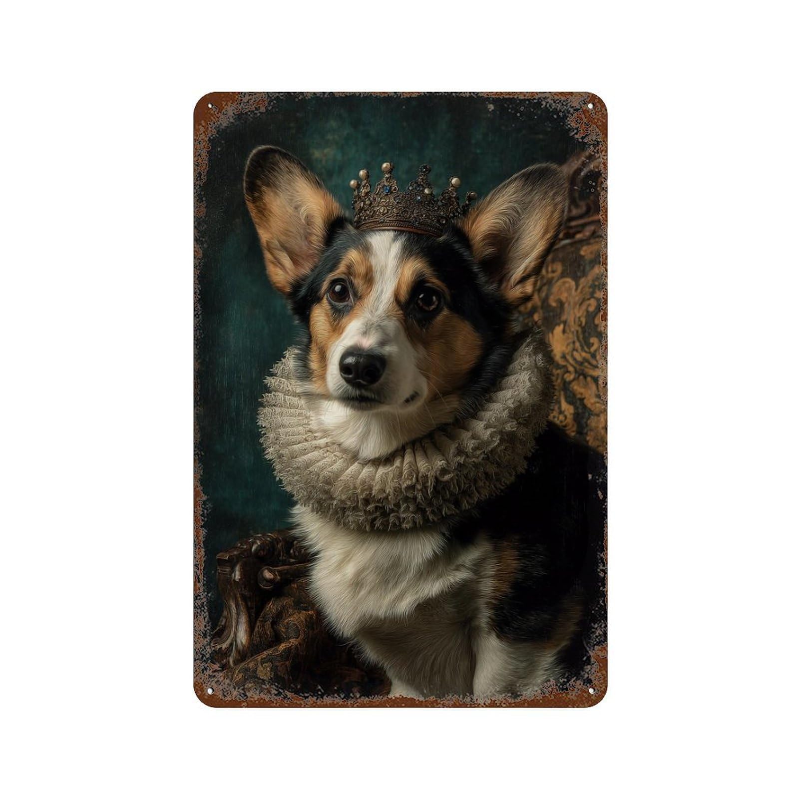 Rust Effect Tin Sign with Royal Corgi Portrait-3 Design 11.8"x7.9", for Pub, Kitchen And Man Cave Decor, Industrial Home Decor
