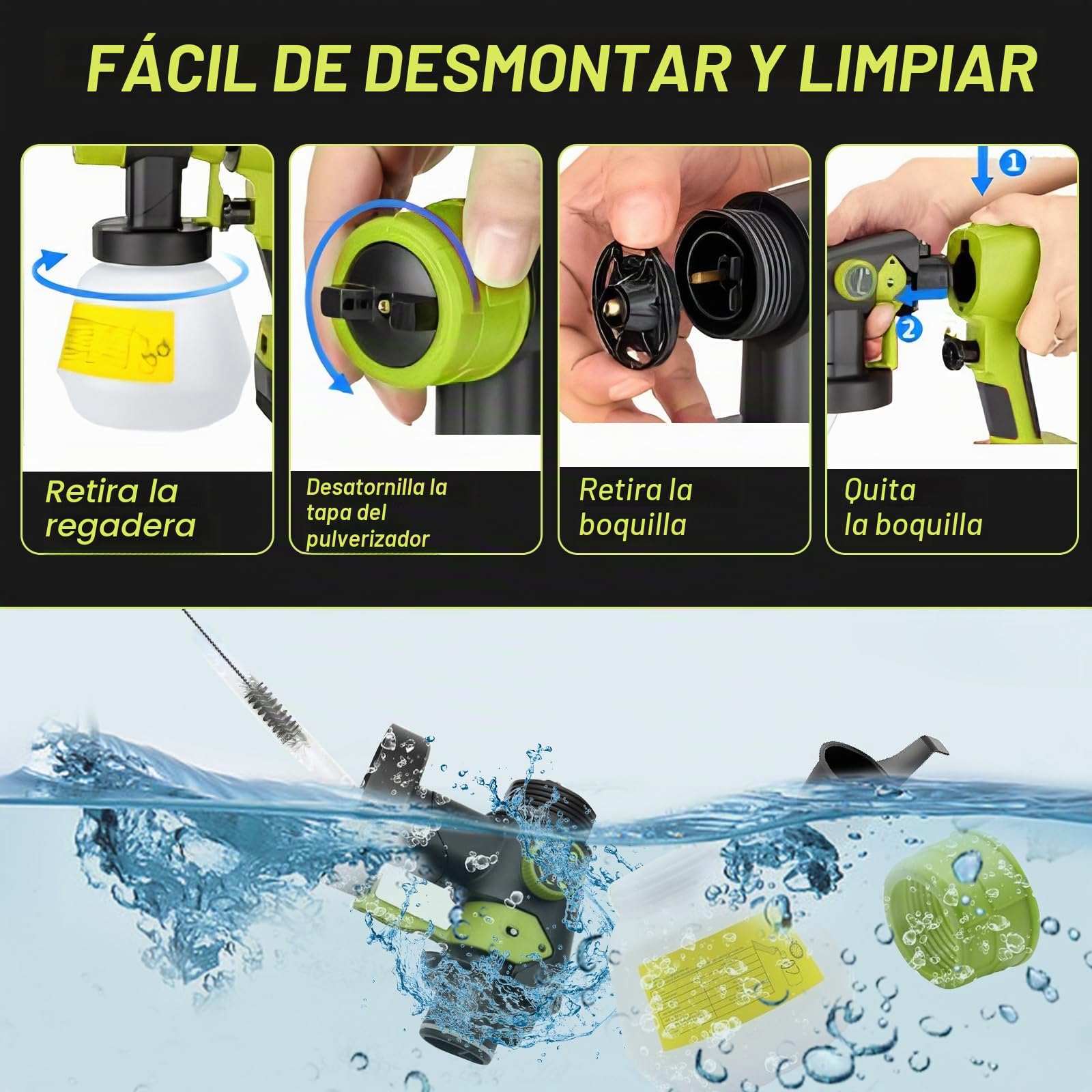 Sistema de pulverización de pintura a batería Ryobi 18 V, pistola eléctrica portátil con 4 boquillas (1/1,8/2,5/3 mm), 3 patrones y depósito de 1000 ml