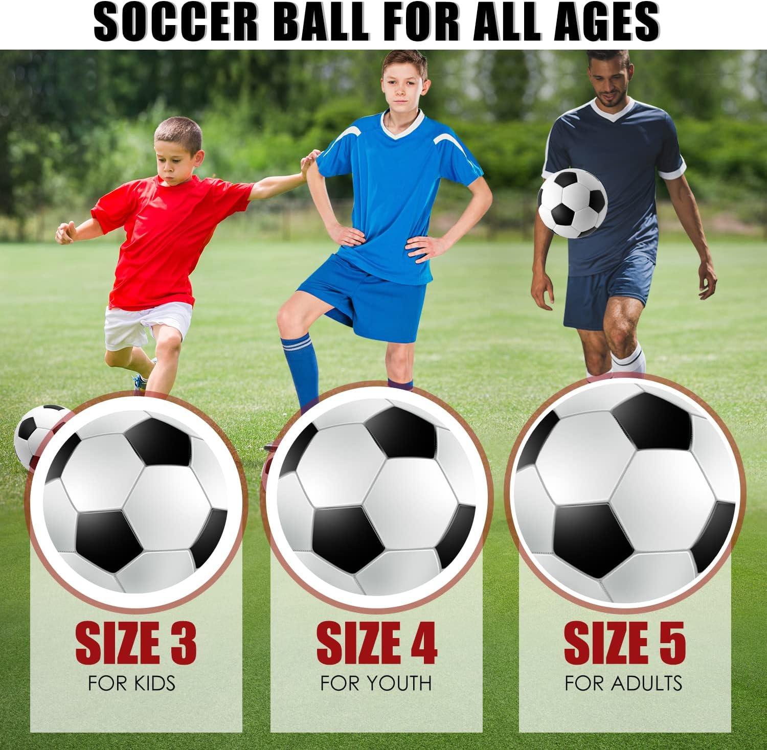 jiaonun 12 Pack Classic Soccer Balls Size 3/4/5 Inflatable with Pump for Kids,Youth and Adults, Black and White Soccer Ball Bulk