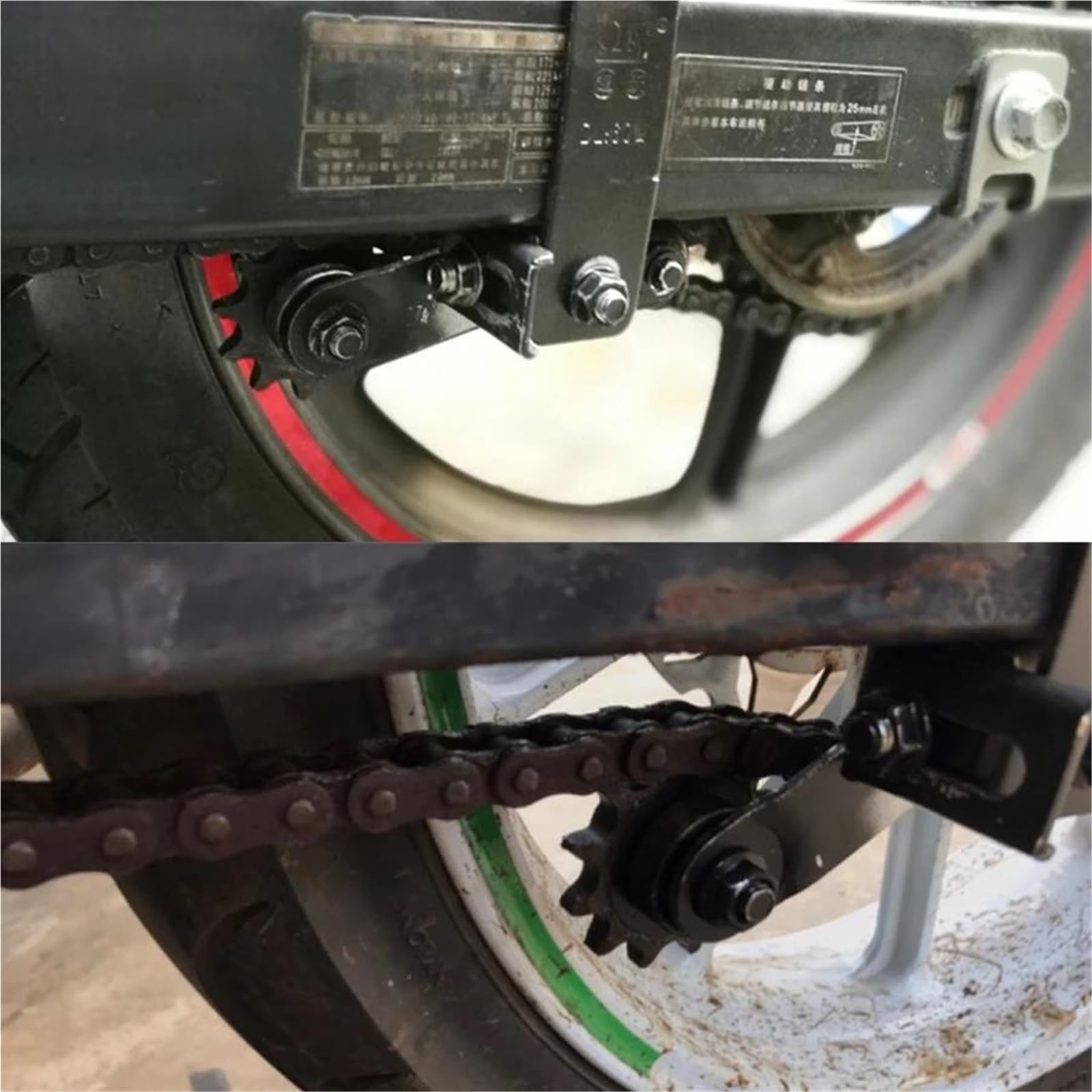 Tendicatena Automatico con Ruota Dentata in Acciaio per Motocicletta, Guida Catena Antiscivolo, Regolatore Catena A Rulli con Bullone, Forcella Quadrata
