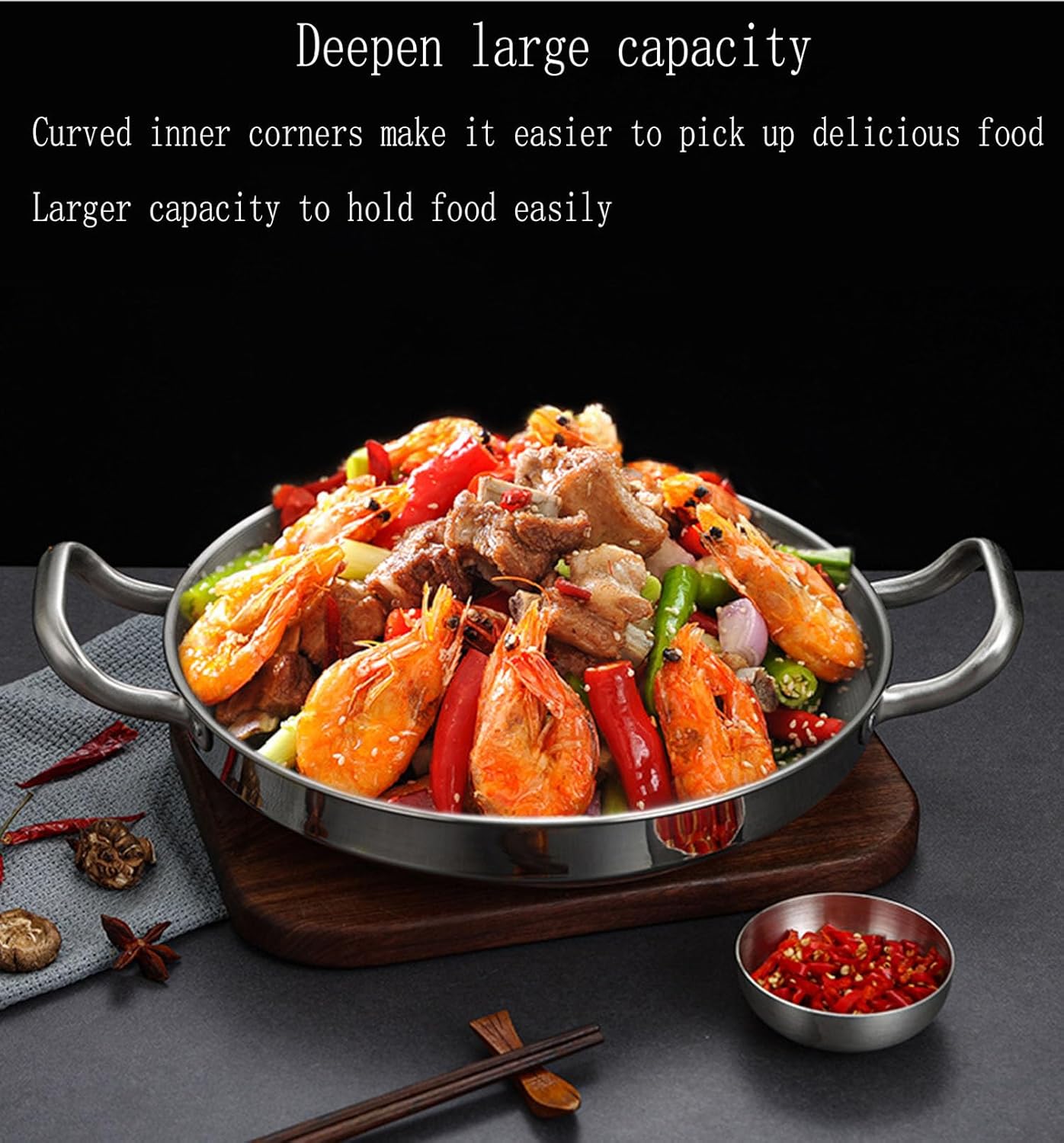 Skillet Pan Stainless Steel Paella Pan, Stainless Steel Paella Pan Seafood Rice Pot Home Cooking Picnic Snack Plates Cookware Saucepan,Gold,30CM