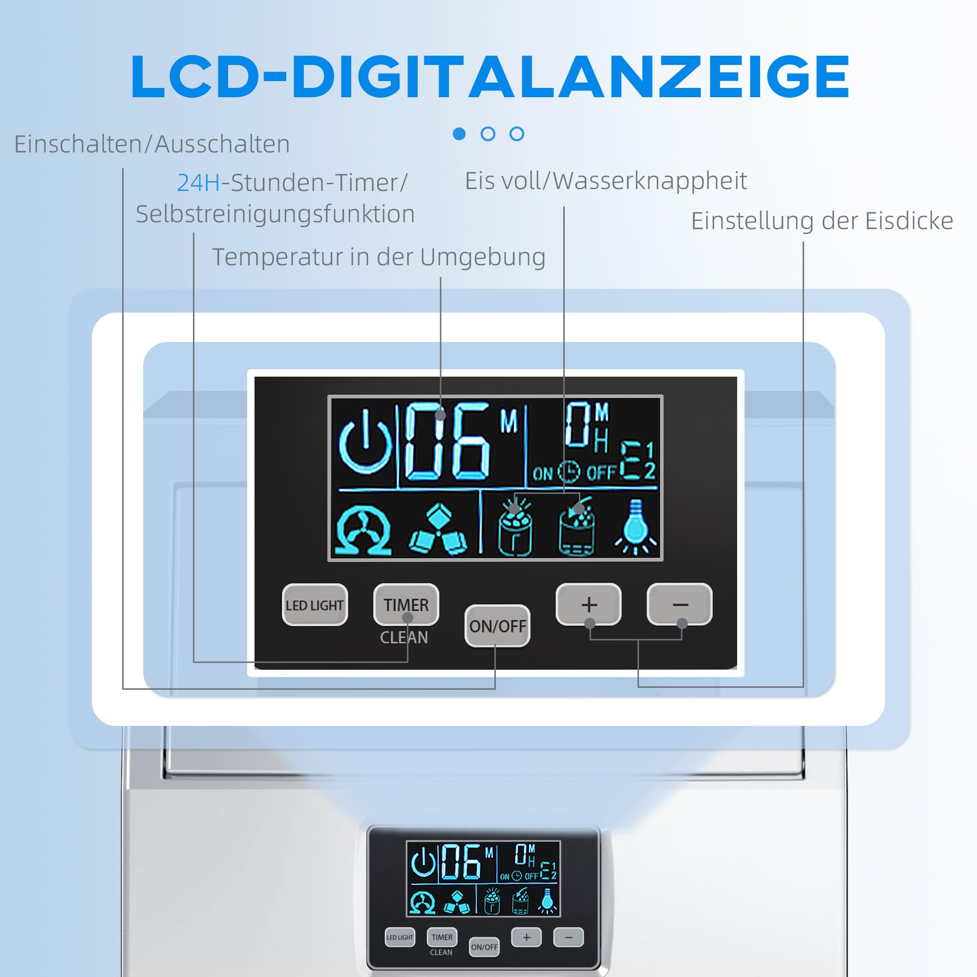 HOMCOM Kommerzielle Eiswürfelmaschine 30kg/24H Eismaschine mit digitaler Steuerung, Eisportionierer, selbstreinigend Ice Maker Machine aus Edelstahl für Büro, Restaurant, Bar, Café