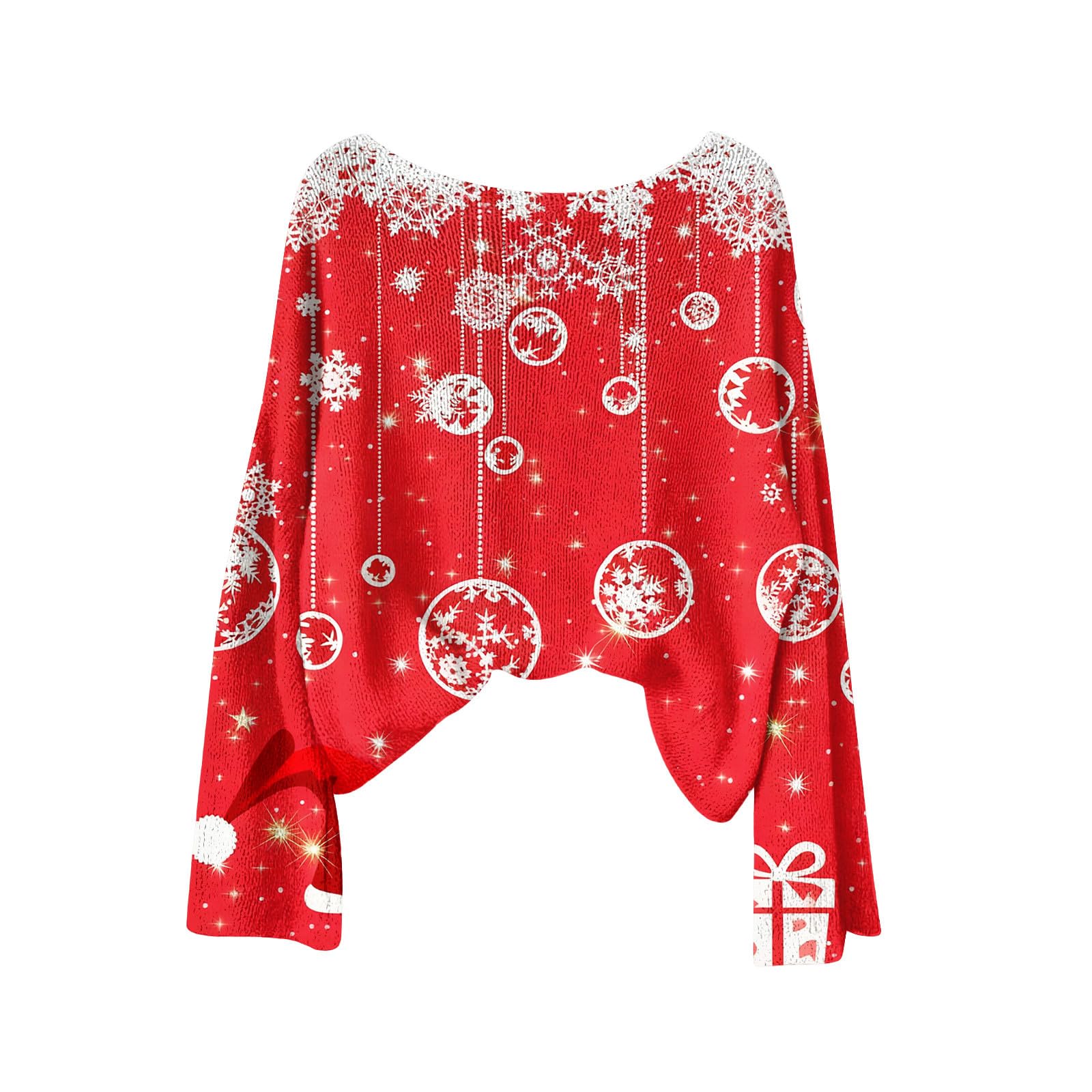 Ugly Christmas Sweater for Women Santa Face Holly Print Boatneck Long Sleeve Soft Knit Pullover Holiday Sweaters