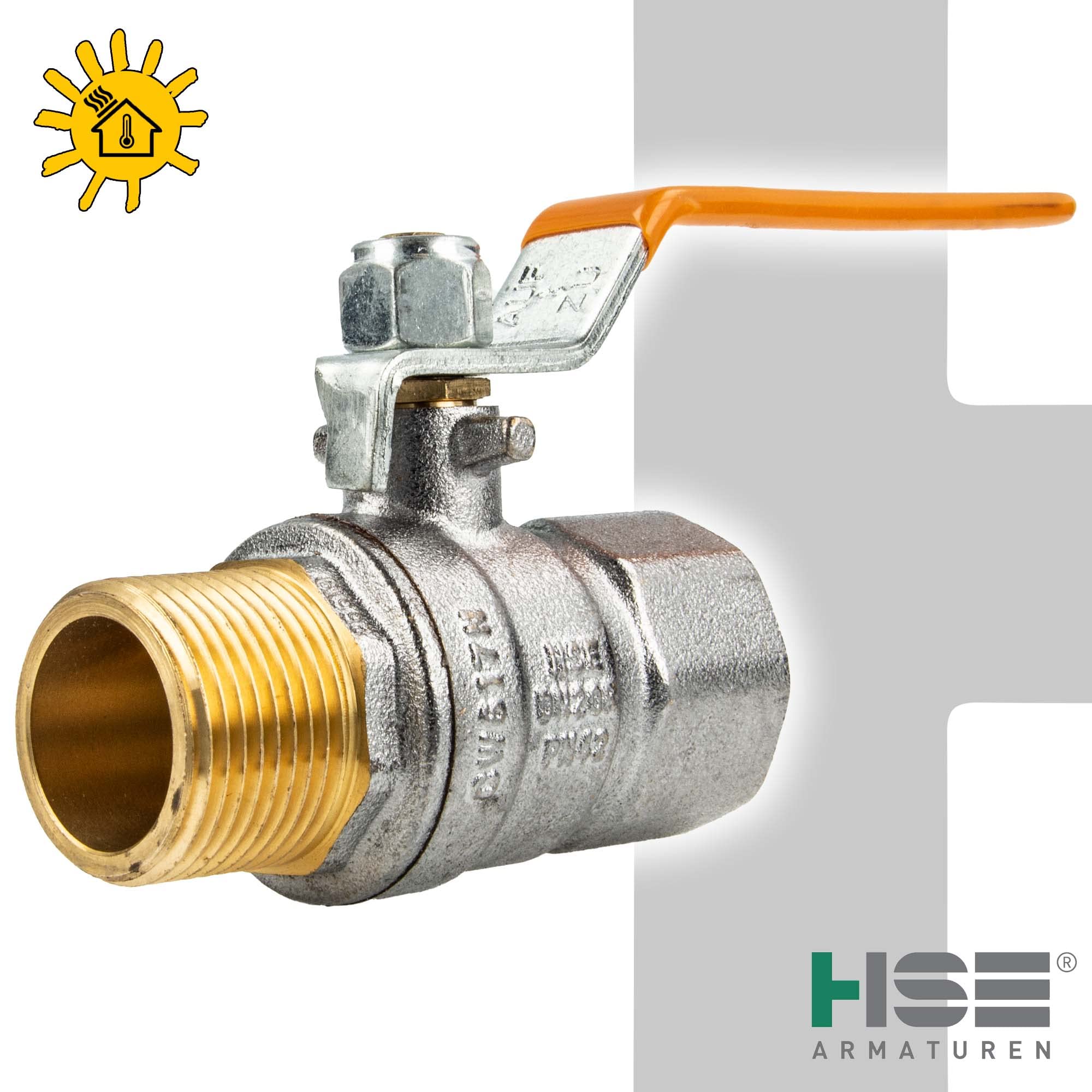 HSE UNISOL Solarkugelhahn Typ 1614, Innen- x Außengewinde Rp 1 Zoll (DN 25), Stahlhebel lang, MS-verchromt
