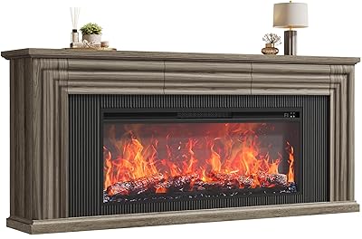 PRAISUN 70'' Fireplace TV Stand with 42'' Electric Fireplace, Farmhouse TV Stand for 65 75 Inch TV, Entertainment Center TV Console with 3 Drawers, Fluted Design, for Living Room, Black