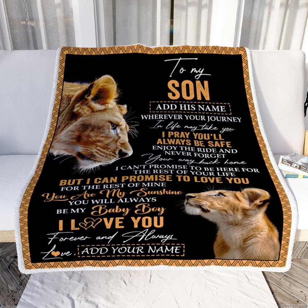 Personalized to My Son Gifts Blanket from Mom Mother Wherever Your Journey in Life Lion Daughter Birthday Gifts Christmas Customized Fleece Throw Blanket (30 x 40 in Baby Size)