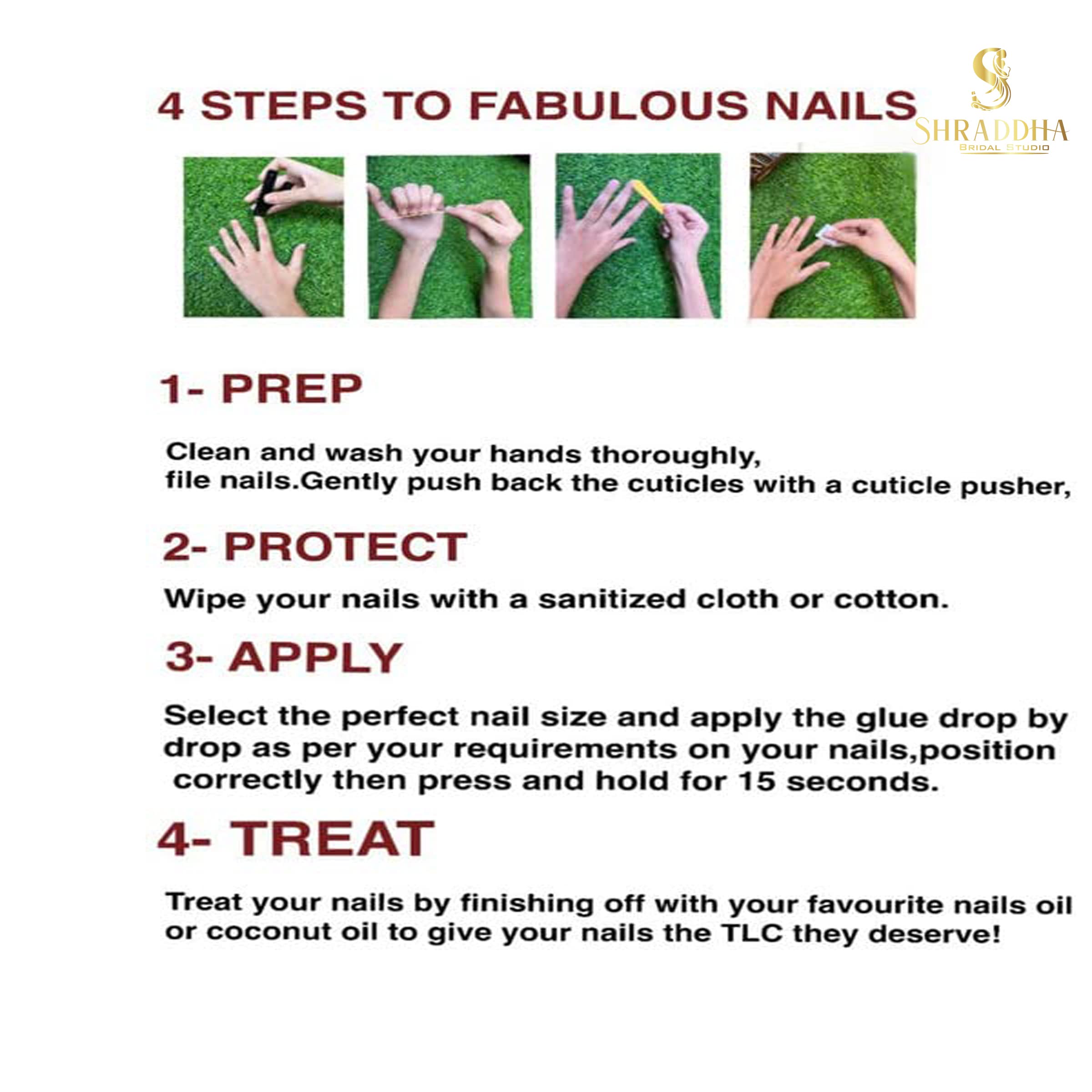 SHRADDHA BRIDAL STUDIO® Press On Nails Short French Nail Extension, Artificial Fake Nail Art, The Most Funky & Cool Nails Extension, All Size with Glue Sheet, Nail File Wooden Stick Alcohol Pad 4