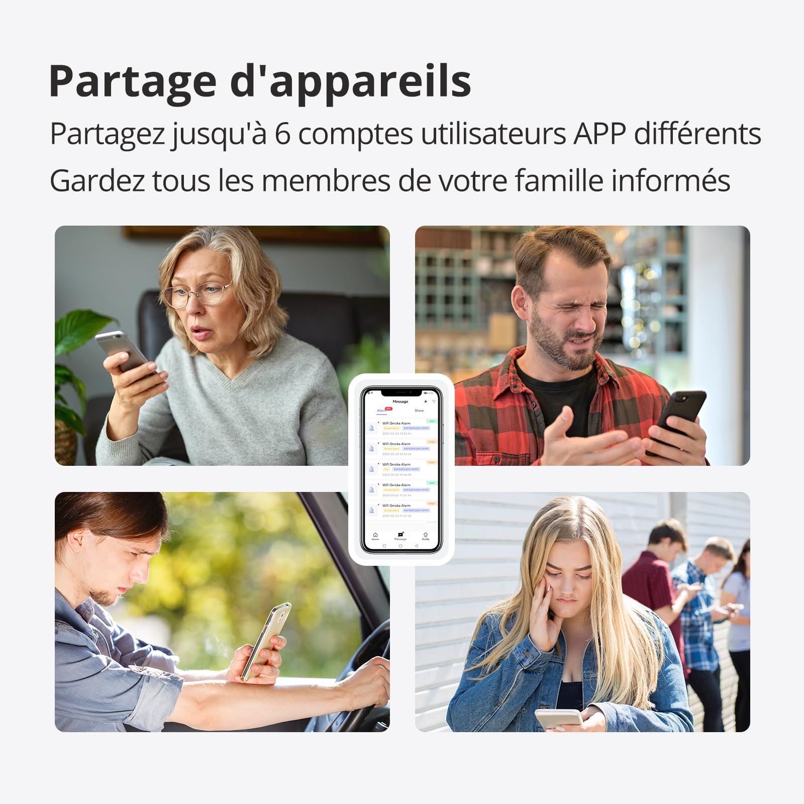 Détecteur de fumée pour la Maison, Détecteur de fumée WiFi avec Batterie remplaçable, Compatible avec l'application de sécurité Domestique Wisualarm, Conforme à la Norme en 14604 (3pack WiFi)