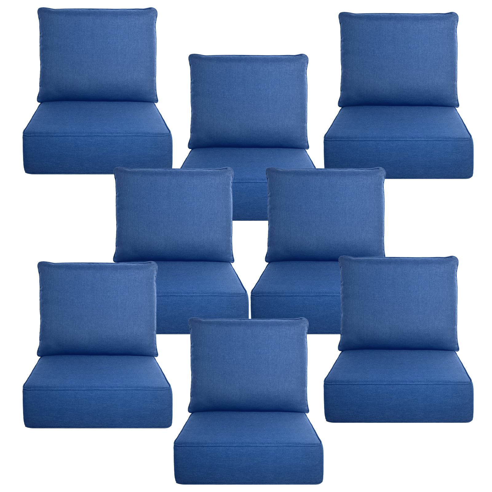 Luxury 6" Thick Outdoor Cushion Set 8-24x24 Patio Furniture Cushions with 28D High-Density Foam, Water-Resistant &amp; Fade-Resistant Fabric, Removable Covers for Patio Furniture Sofa Couch -Blue