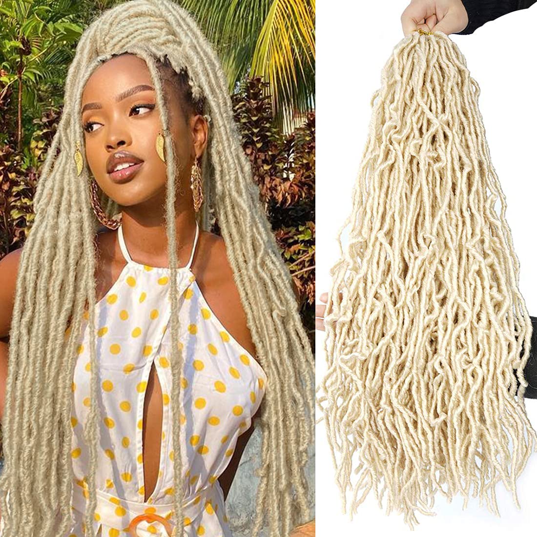 24 inch Blonde Faux Locs Crochet Hair Blonde Crochet Faux Locs Hair Synthetic Crochet Hair for Black Women (24inch,6packs,#613)