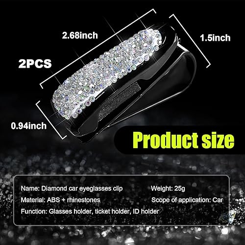 Miniatura 2 de 2 soportes brillantes para lentes de sol para visera solar de automóvil, soporte de cristal con clip para tarjeta de boleto, accesorios de