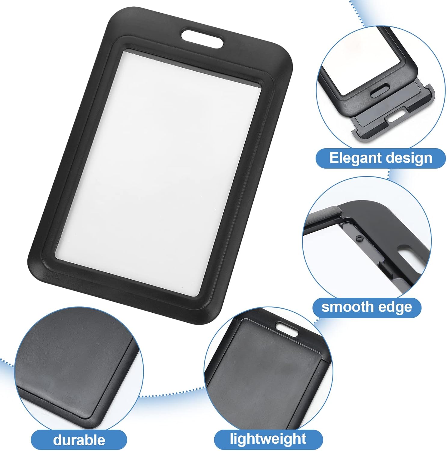 Eaasty 80 Pcs Hard Plastic ID Badge Holder Vertical Slide Open Card Case Black Name Tag Holders Badge Sleeve ID Case Protector with Clear Window for Nurses Office Credit Cards