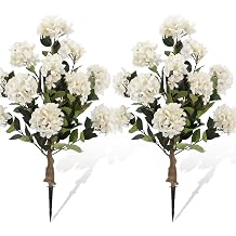 Lunmon 2 Pack Artificial Hydrangea Trees with Spikes, 24Inch Faux Hydrangea Outdoor Plants Bushes Realistic Fake Silk Flower for Planter Home Wedding Garden Patio Yard DecorWhite