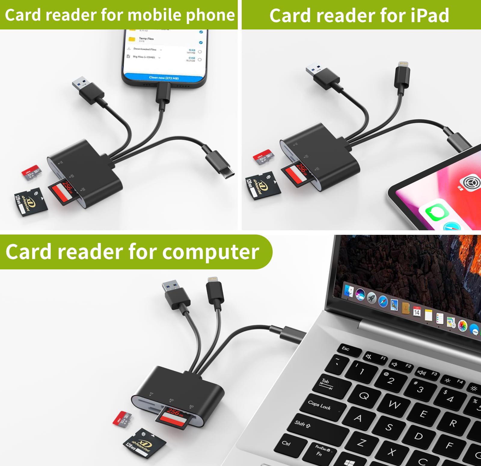 XD Card Reader for Olympus Fujifilm, 3-in-1 XD Picture Card