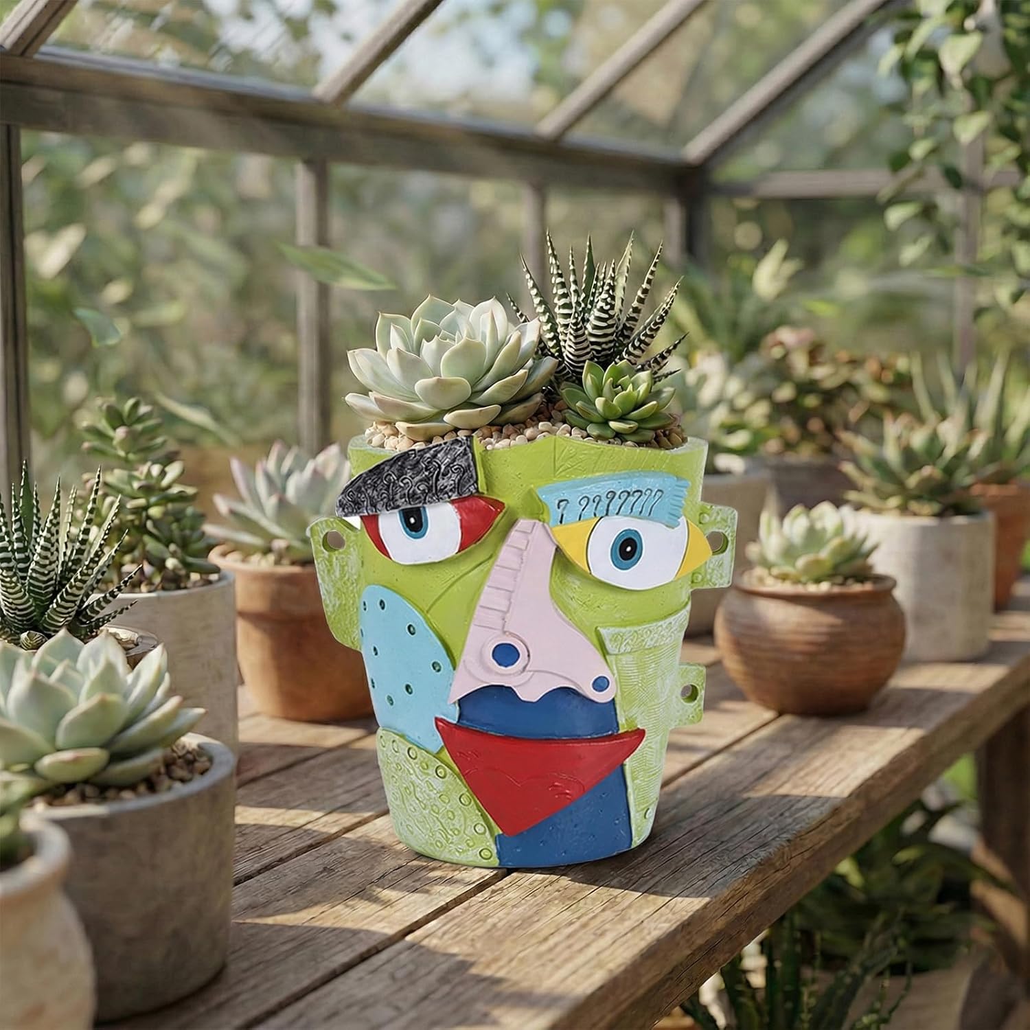 LCCCK Abstract Face Decorative Planter Pots Head, Funny Vintage Colorful Planter Face Flower Pot, Unique Cool Head Planters for Indoor Outdoor Patio Garden Art Decor