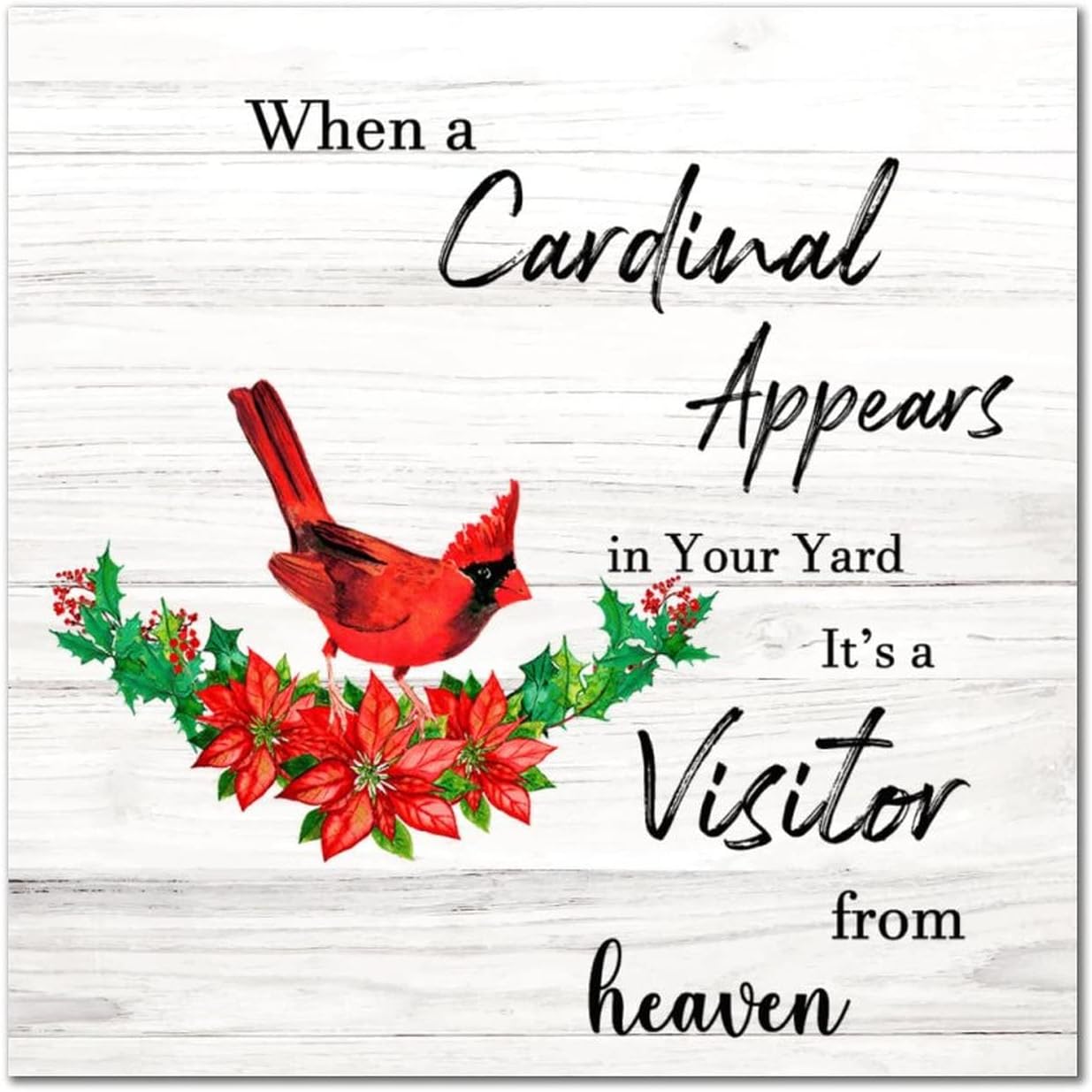 It's A Visitor from Heaven Wood Sign Winter Red Bird Mistletoe Wood Plank Hanging Sign Rustic Hello Winter Home Family Wall Decor For Home Front Door Entryway Porch Housewarming Gift 16x16in