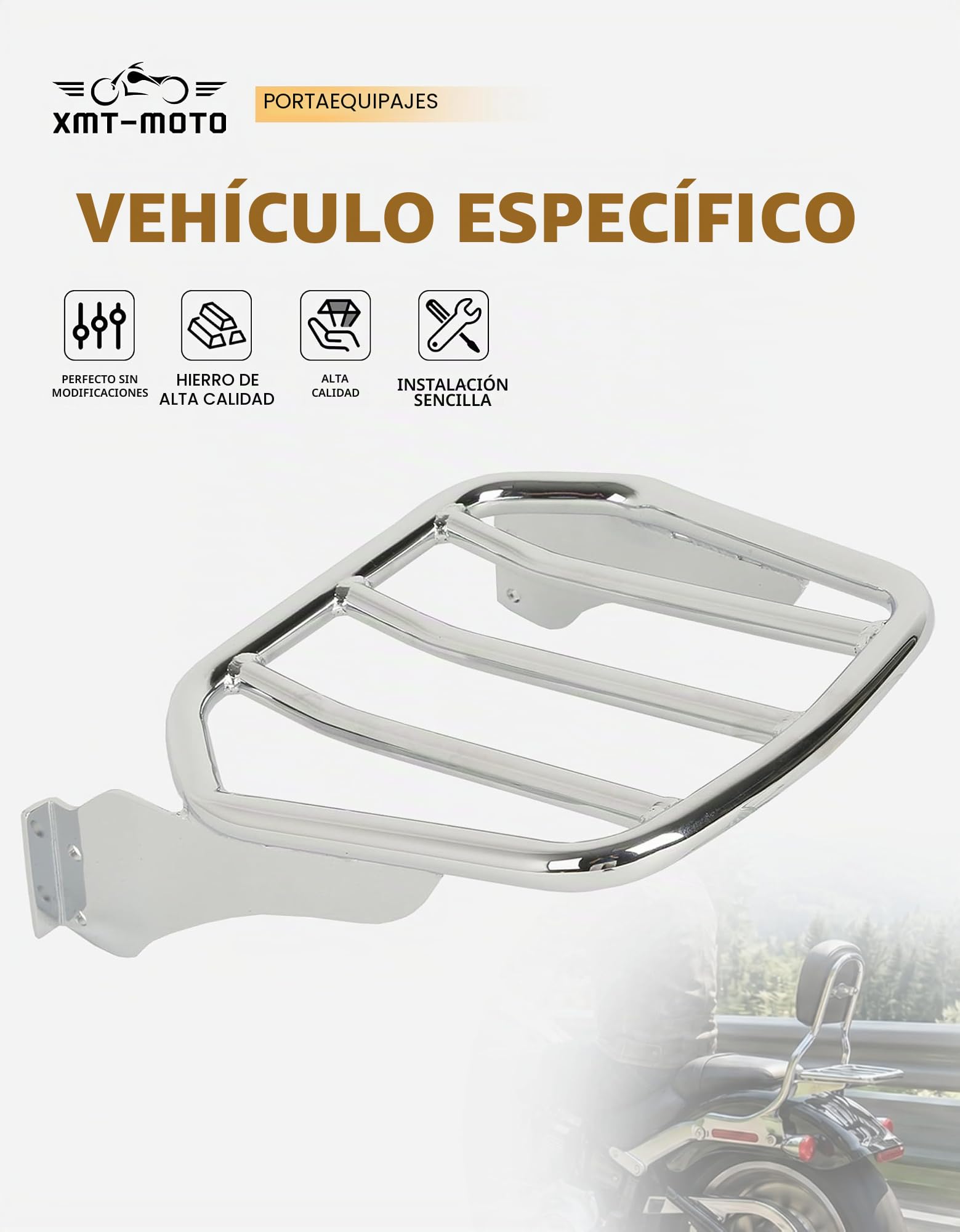 Portaequipajes Trasero Moto Cromo para Harley Softail Fat Boy '07-'17 Softail Custom '07-'10 Night Train '06-'09