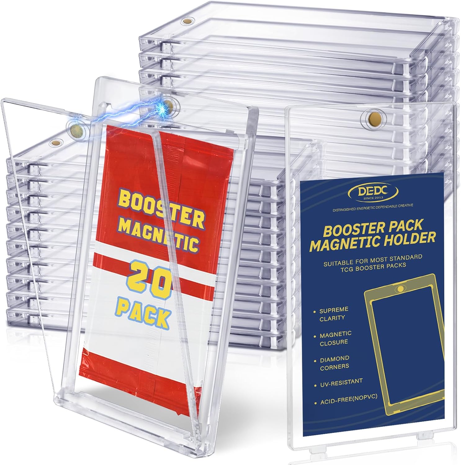 DEDC Booster Pack Protector Card Holder UV Magnetic Case MTG Display Holder Clear Cases Fit for Standard Cards Storage Protect Collectible Sports Gaming Cards (Value Storage Pack(20pcs))