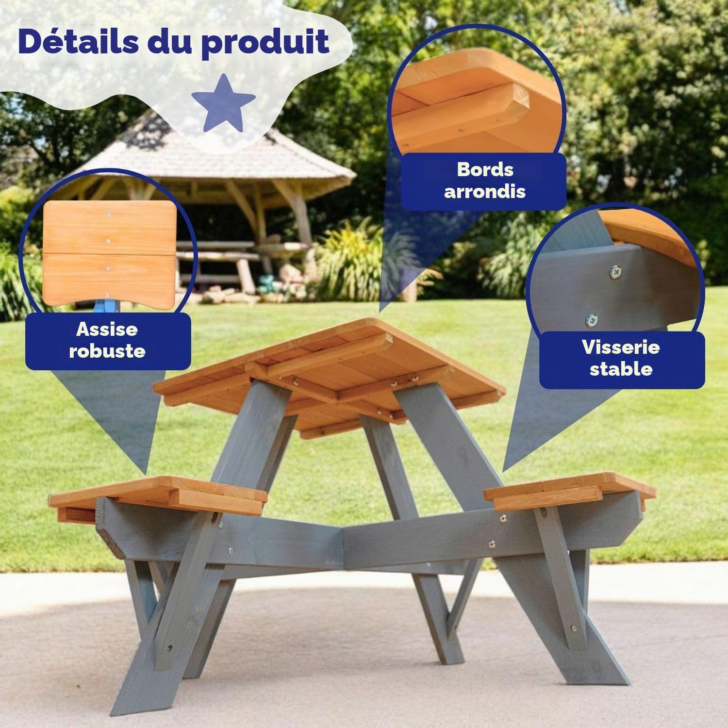 Coemo Table de pique-nique Romy Table de jardin en bois Marron