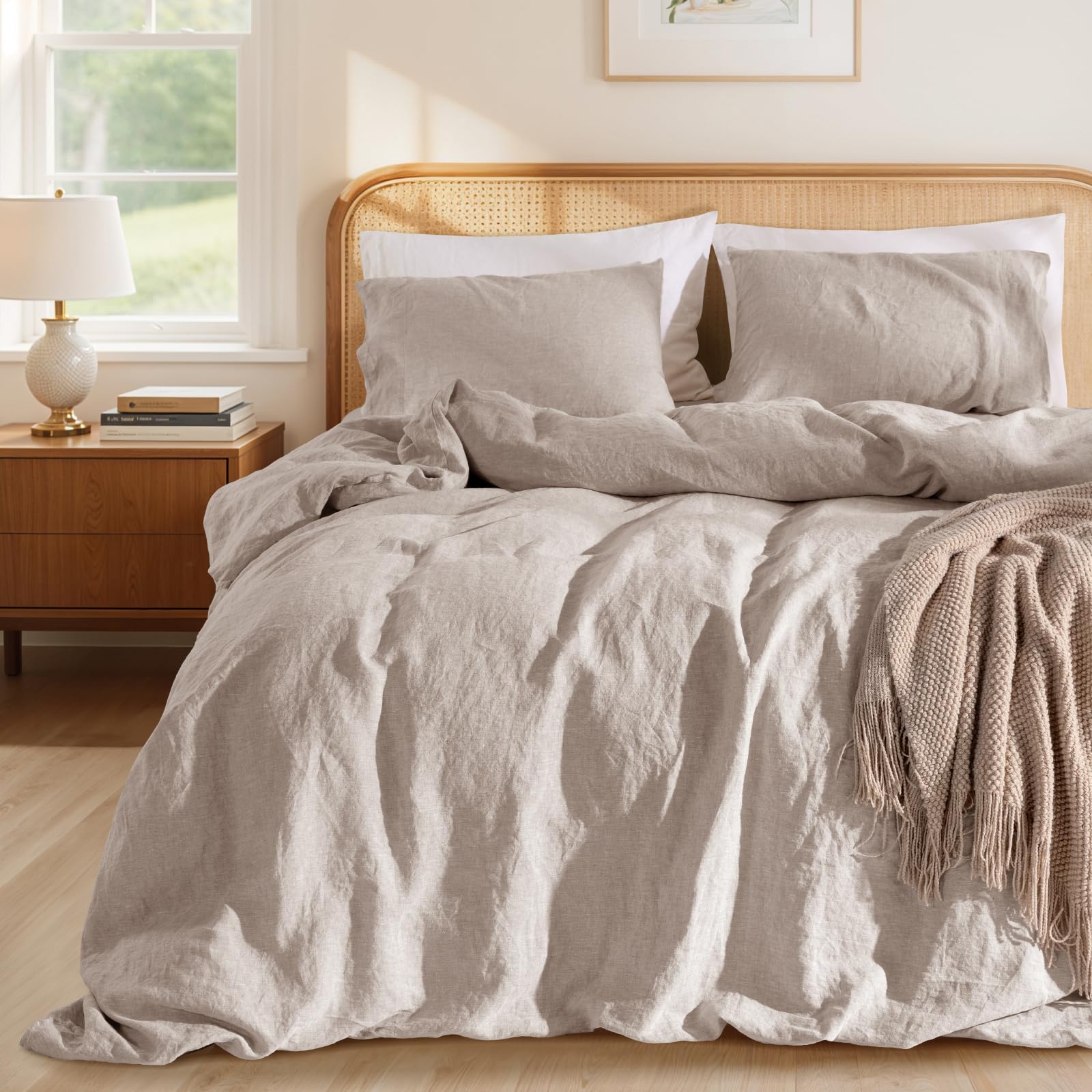 Photo 1 of LBRO2M 100% France Linen Duvet Cover Set Queen Size 3 Pcs Natural Flax Comforter Cover with Zipper Closure 2 Pillowcase Breathable Duvet Cover (Linen Queen)