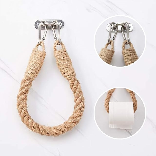 Toilet Roll Holder Industrial Rope, Nautical Retro Toilet Paper Holder Towel Holder, Wall Mounting Paper Tissue Hanger Dispenser for Bathroom Decoration