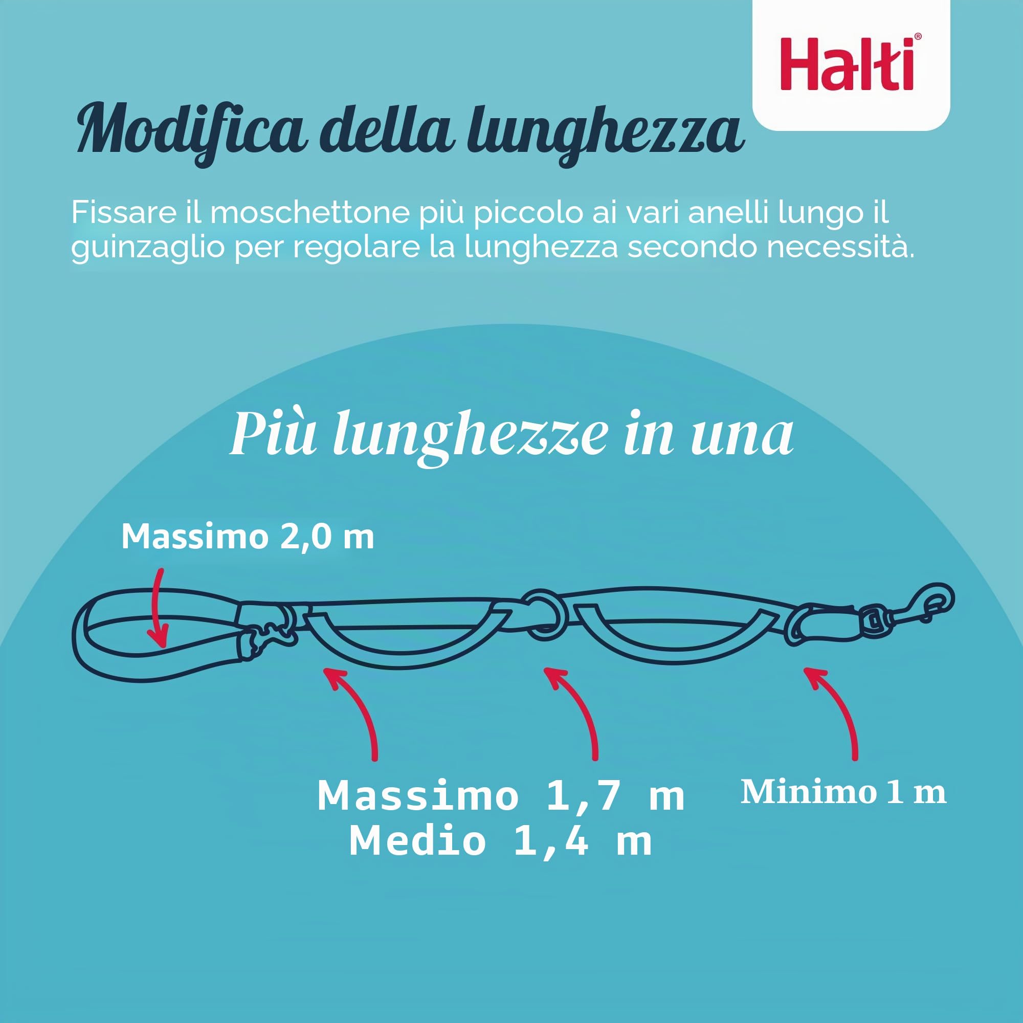 Guinzaglio da controllo HALTI - Guinzaglio multifunzionale a doppia clip e doppia impugnatura, ideale per l’addestramento anti-trazione. Comodo da tenere in mano. Ideale per cuccioli e non (2 metri)