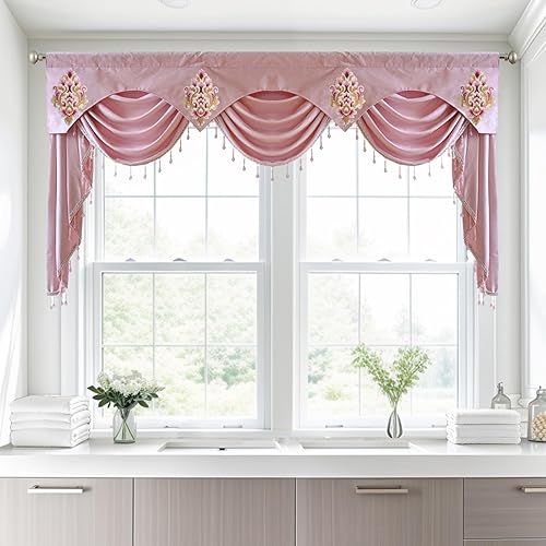 Miniatura 8 de NewWPKIRA Cortina de cascada europea de lujo marrón dorado con bolsillo para barra de cortina de felpilla cenefa a juego para paneles de cortina de