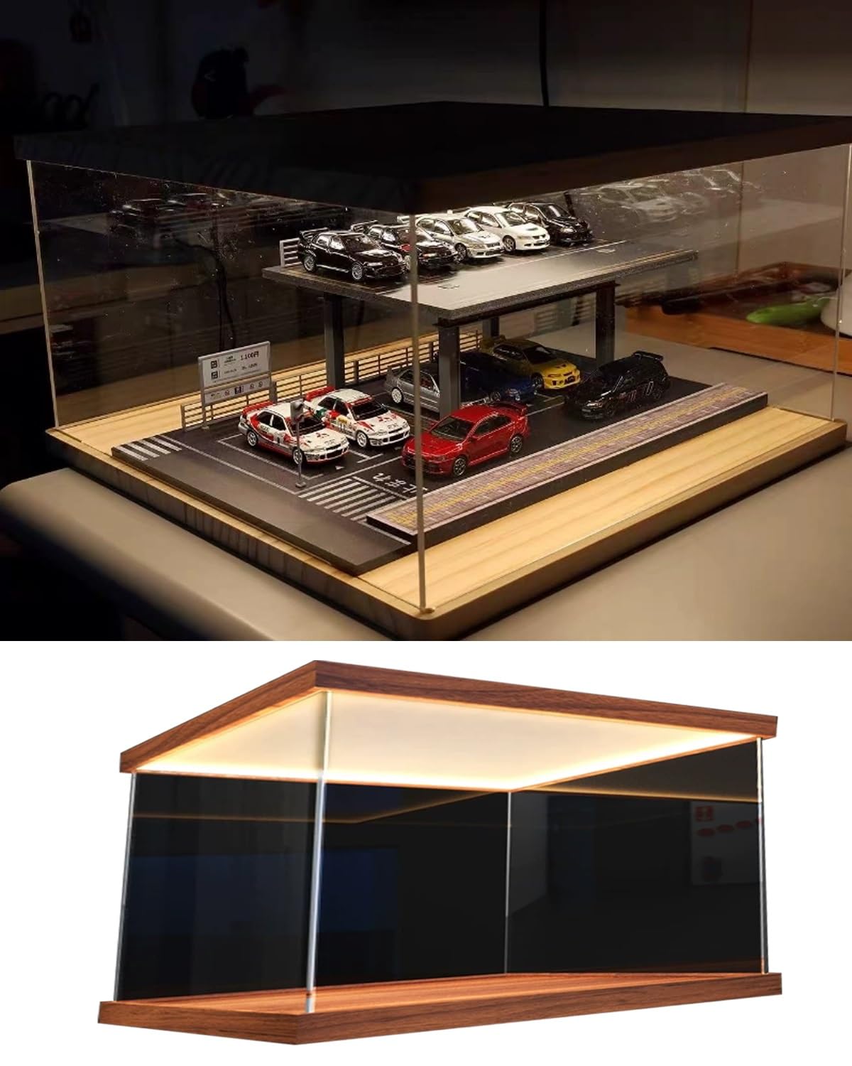 Urna Metacrilato Caja Expositora de Acrílico con Luz LED, Vitrinas Transparentes para Organizar Objetos de Colección / Estuches para Guardar Figuras(25x15x15cm/10x6x6in)