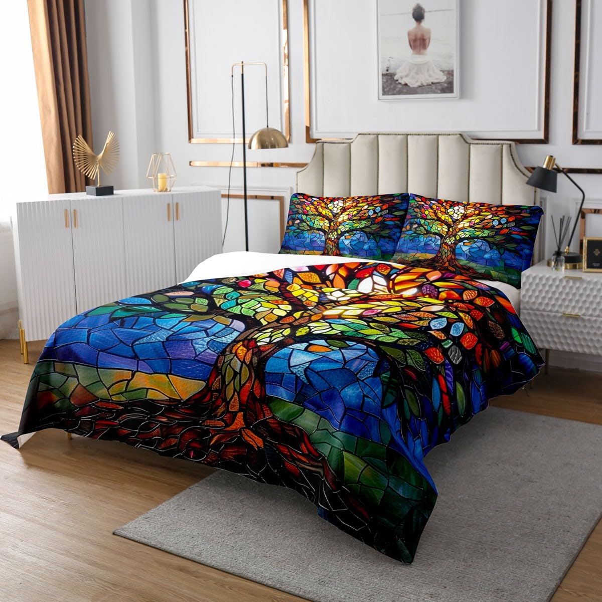 Colcha de estilo barroco bohemio exótico tamaño King, 3 piezas con 2 fundas de almohada, edredón de microfibra transpirable con diseño de árbol de la vida