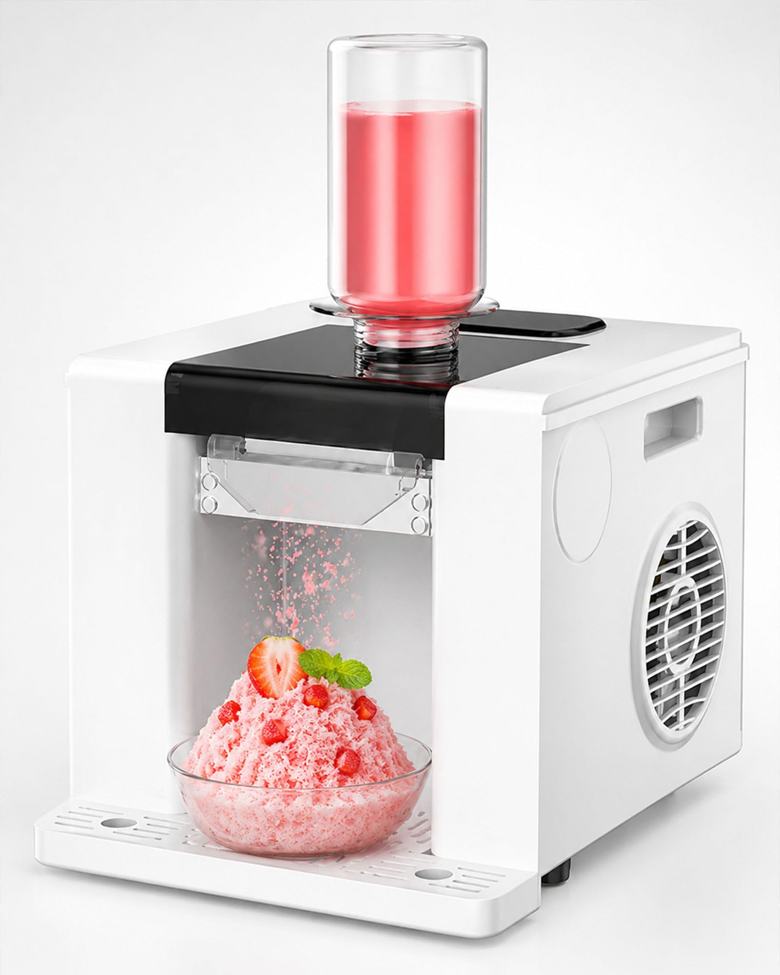 ErShangMao Commercial Shaved Ice Machine, Electric Bingsu Maker And Snowflake Ice Machine With 750ml Bucket, 350w Continuous Snow-Ice Output,Cleaning Mode For Drinks, Fruit-Ice And Desserts White