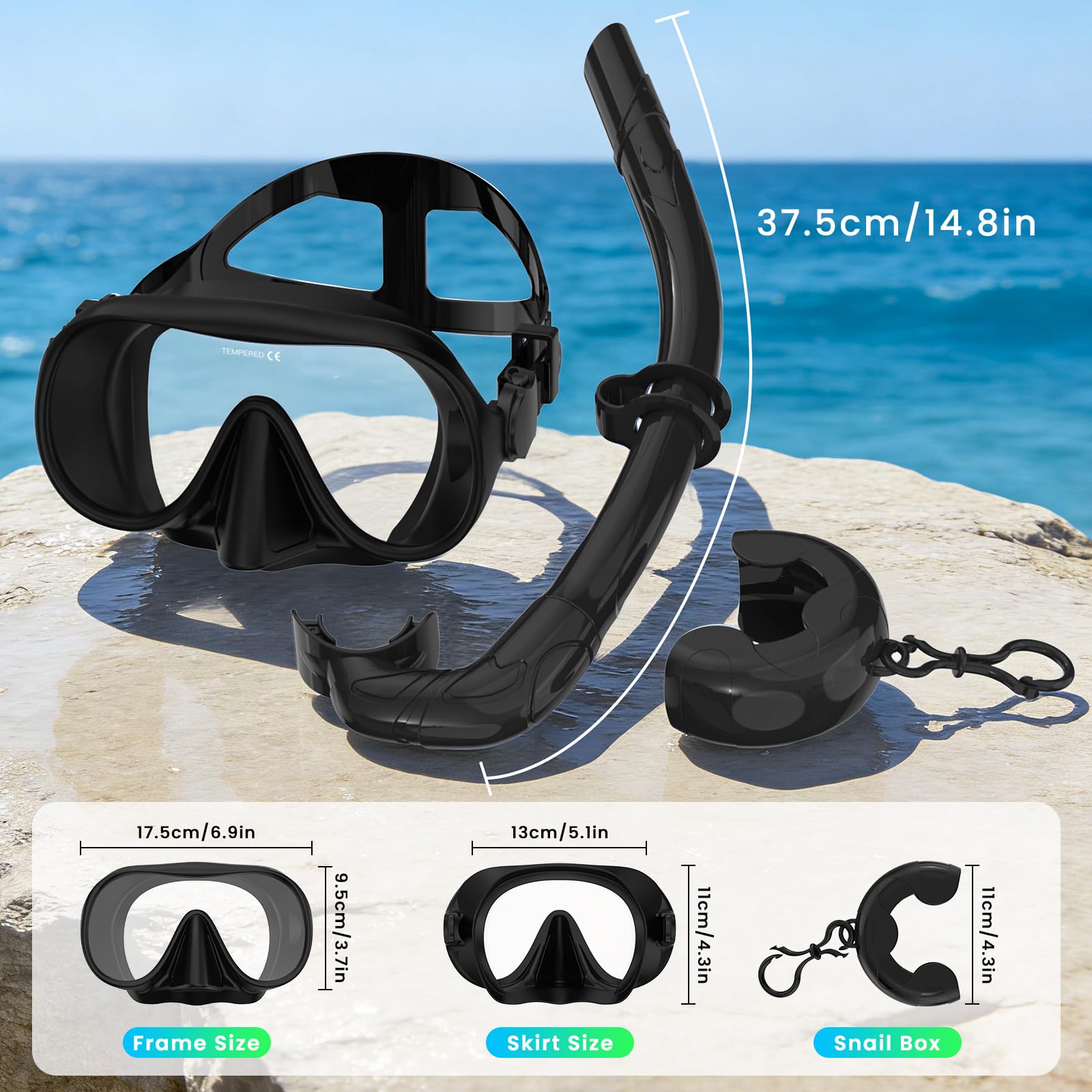 Equipo de esnórquel para adultos, juego de máscara de buceo con parte superior seca, gafas de natación para adultos con cubierta para la nariz
