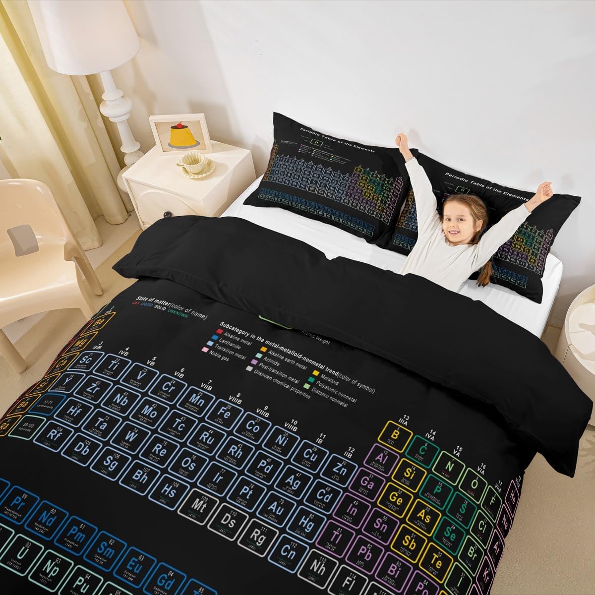 Erosebridal Chemistry Theme Bedding Sets Full Size, Periodic Table of Elements Duvet Cover, Science Chemistry Lovers Comforter Cover for Kid Teens Boys Man Bedroom Decor Bedding Set, Black