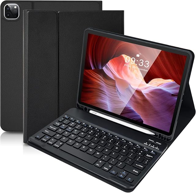 SOPPY iPad Keyboard Case, Bluetooth Keyboard for iPad Air 5th 2022, iPad Air 4th Generation 2020, iPad Pro 11 inch 2021/2020/iPad Pro 2018, Detachable Keyboard Case, Built-in Pencil Slot - Black