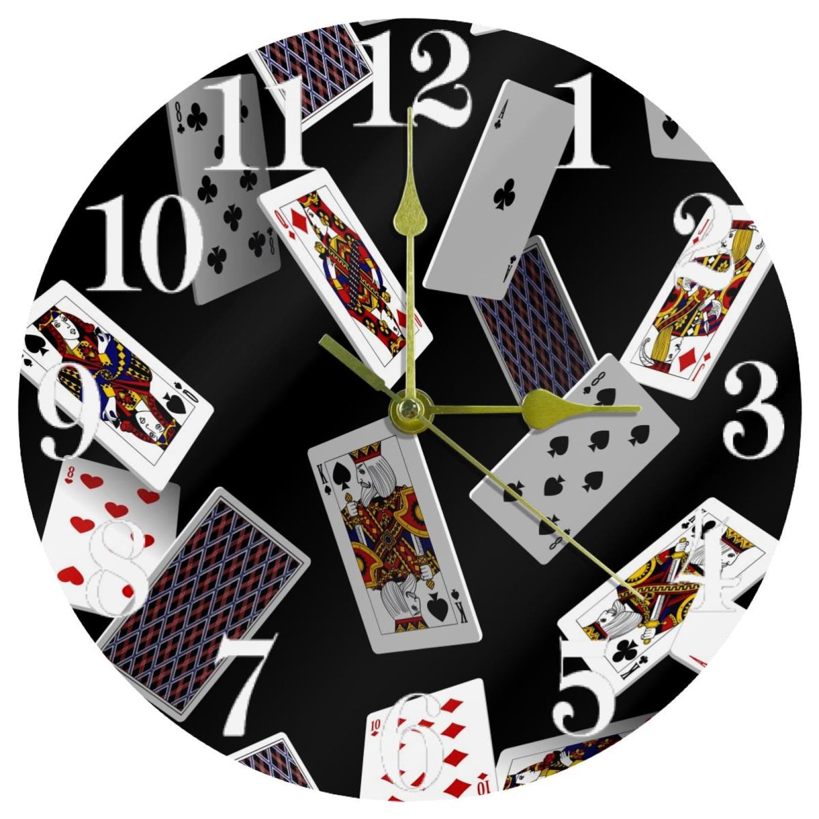 Horloge murale cartes de poker silencieuse mouvement quartz à piles pour maison