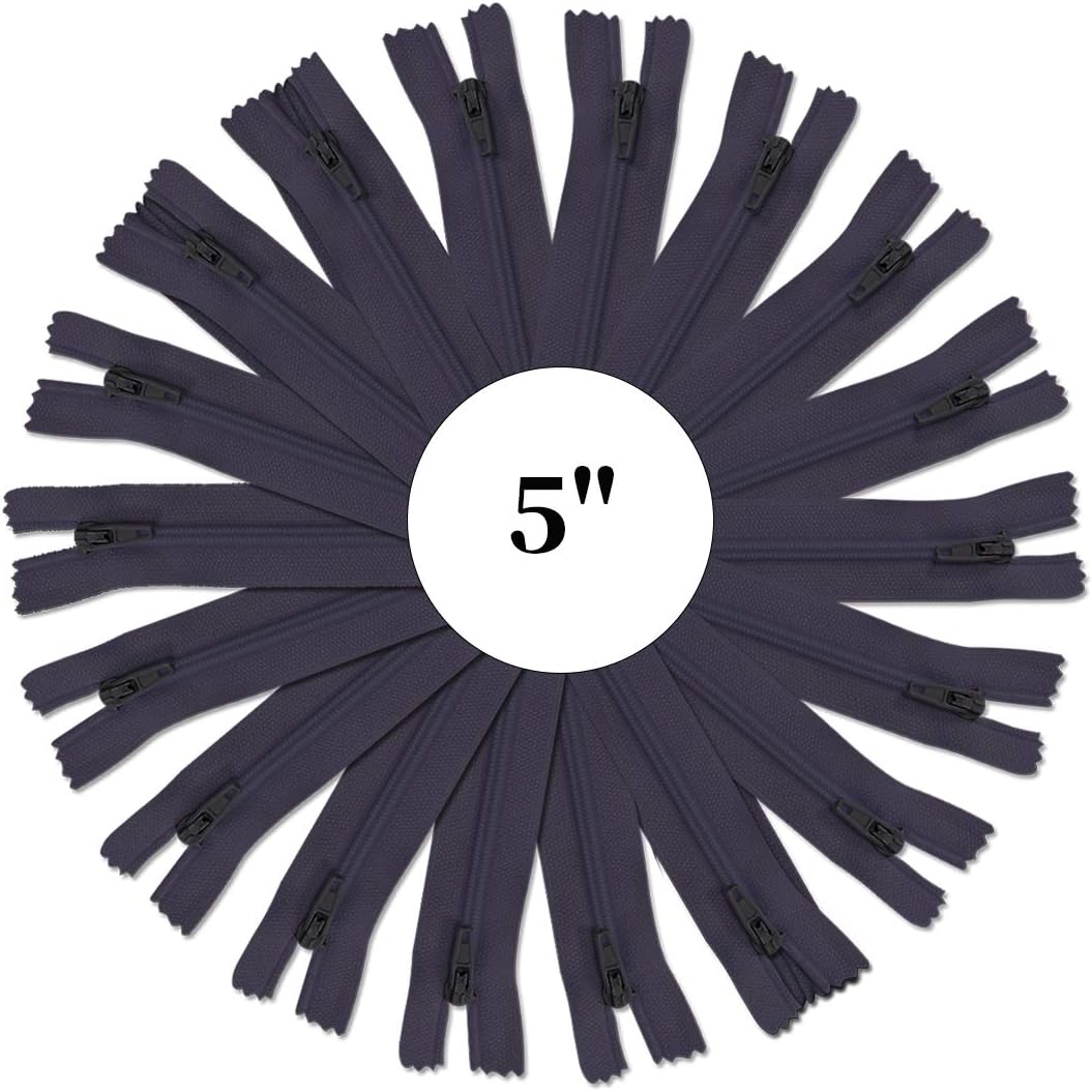 60pcs Nylon Zippers for Sewing,5 Inch Zipper Supplies in Black for Tailor Sewing Crafts