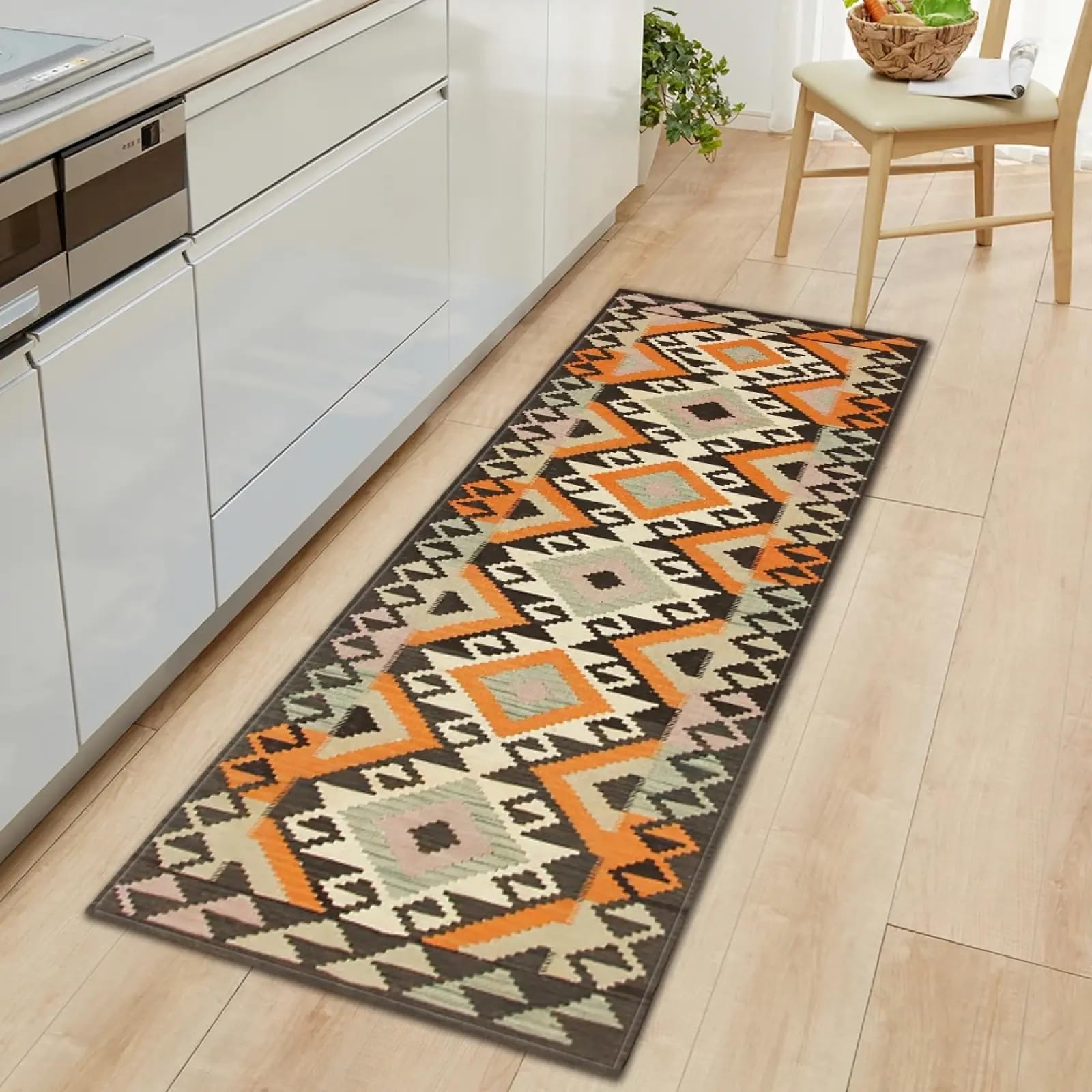 Tapis de cuisine moderne géométrique antidérapant et lavable de 120 x 150 cm