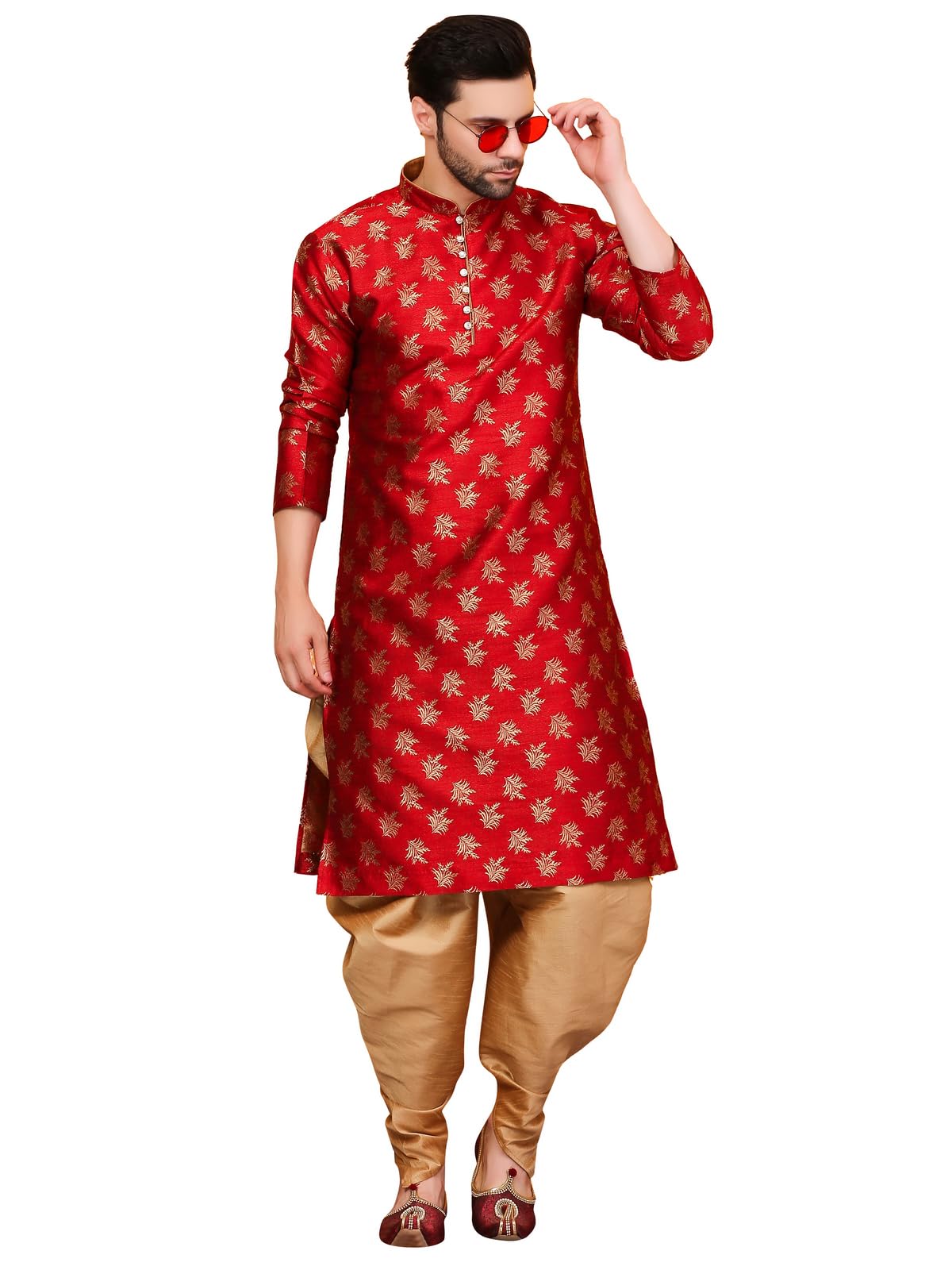 Men Ethnic Gold Leaves 100% pure Jacquard Kurta & Aladdin salwar special for Lohri & New Year, In Panjabi Style